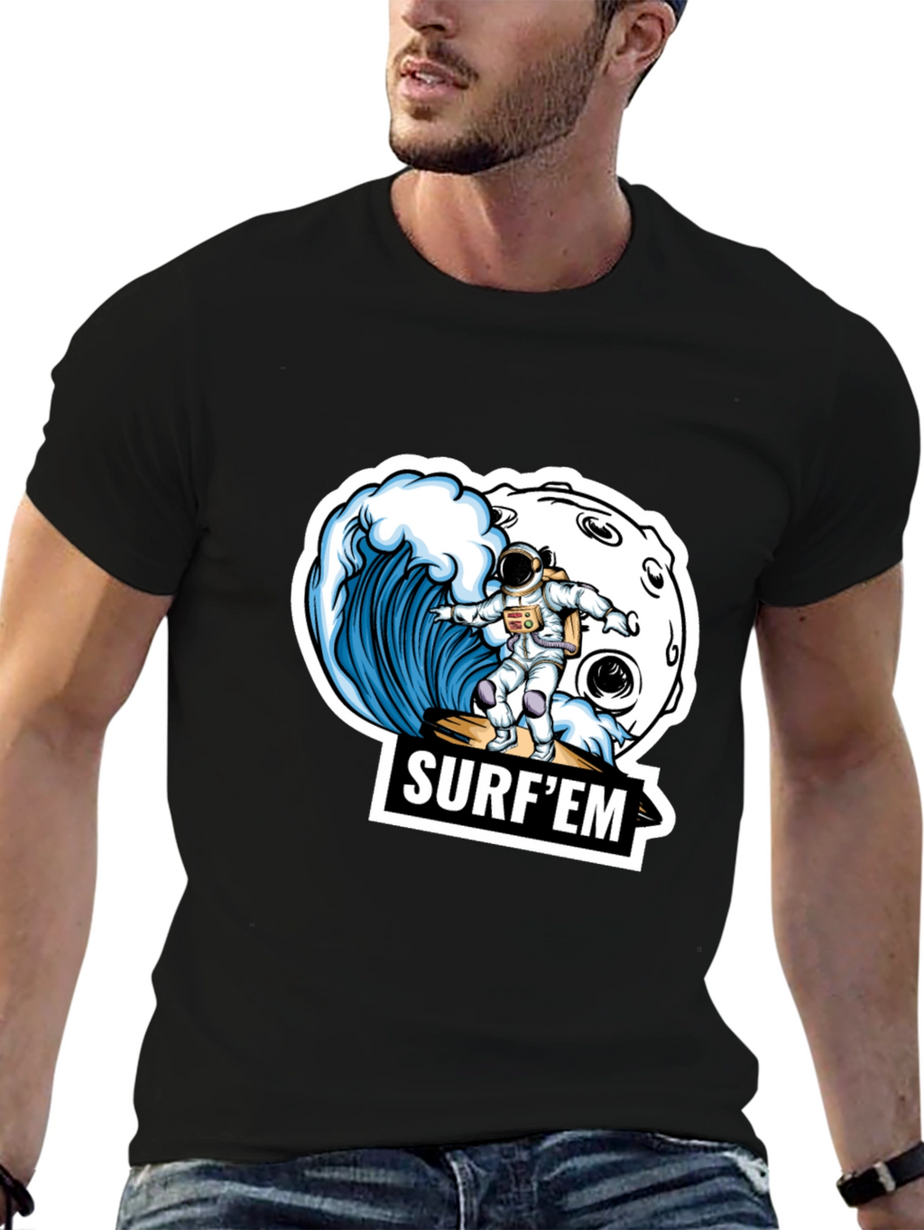 Astronaut Surfing T-Shirt - Space Wave Design