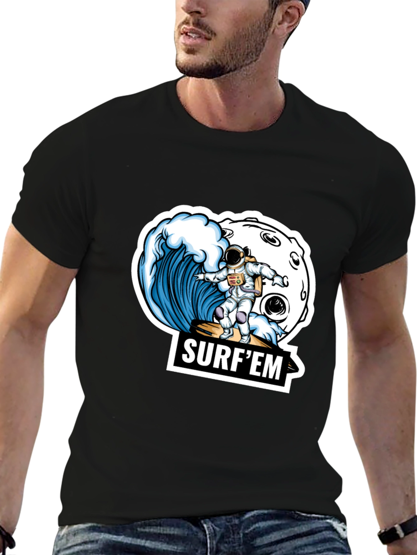 Astronaut Surfing T-Shirt - Space Wave Design