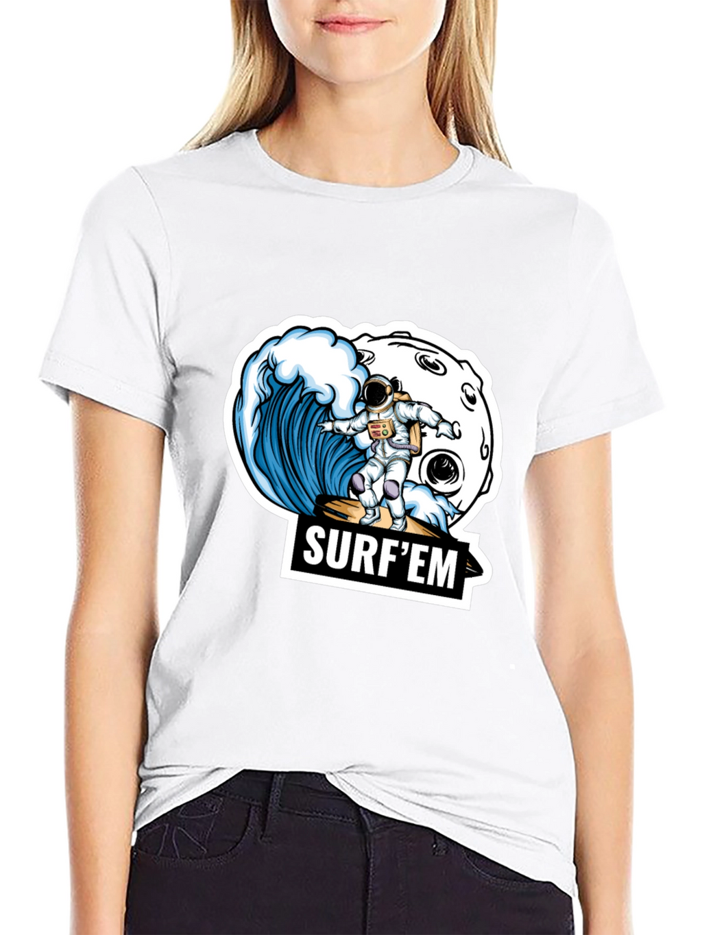 Astronaut Surfing T-Shirt - Space Wave Design