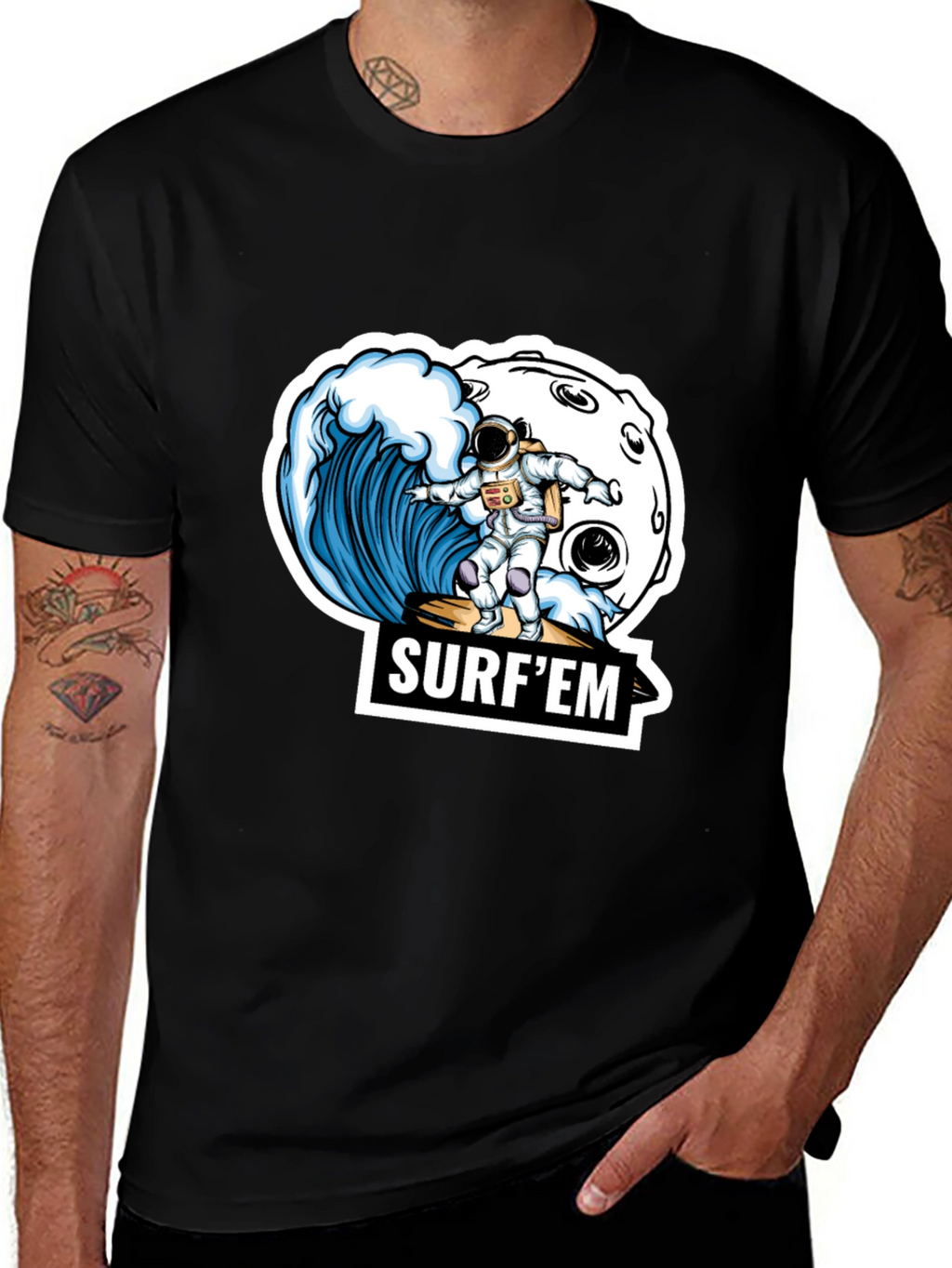 Astronaut Surfing T-Shirt - Space Wave Design