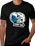 Astronaut Surfing T-Shirt - Space Wave Design