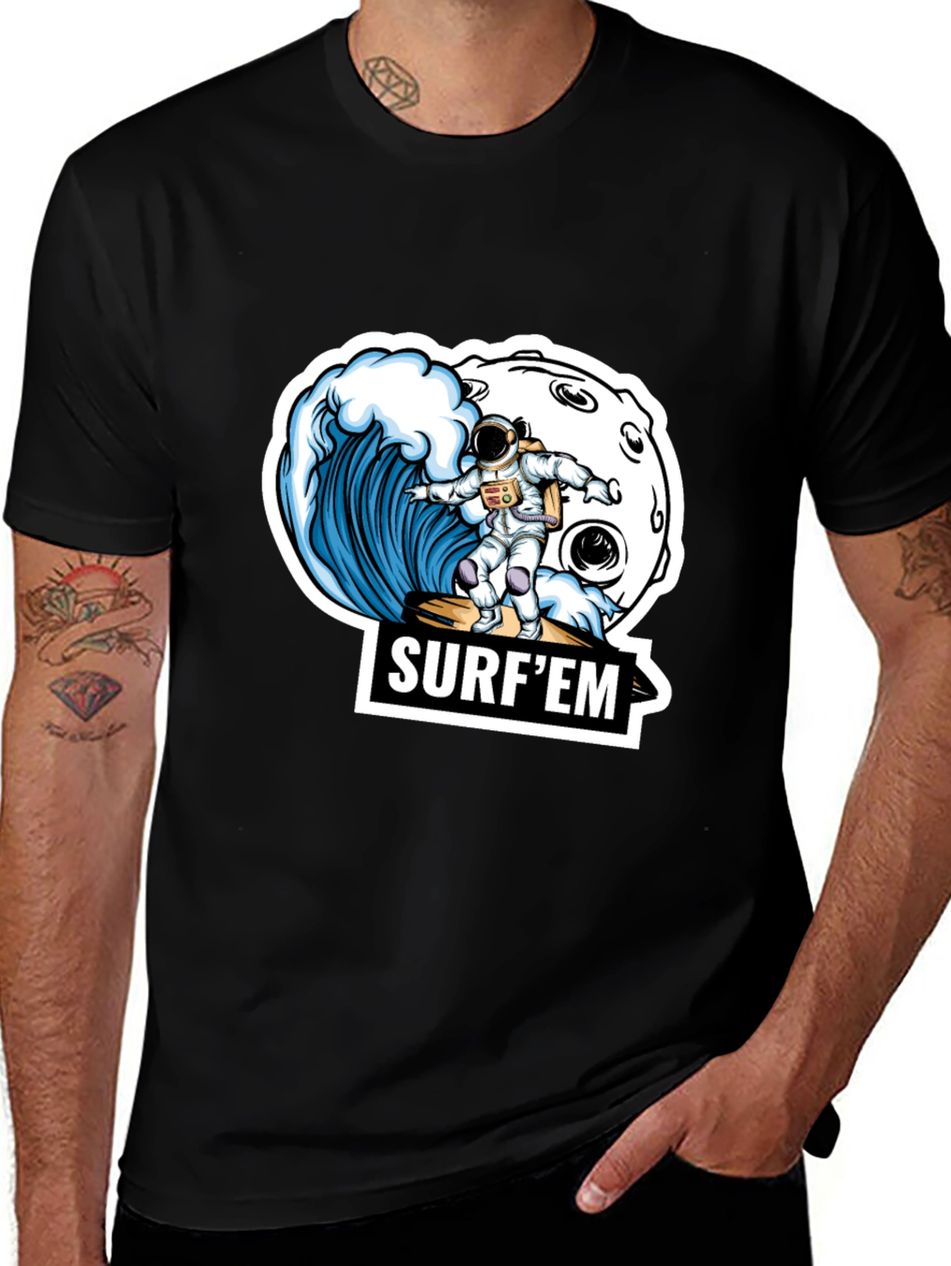Astronaut Surfing T-Shirt - Space Wave Design