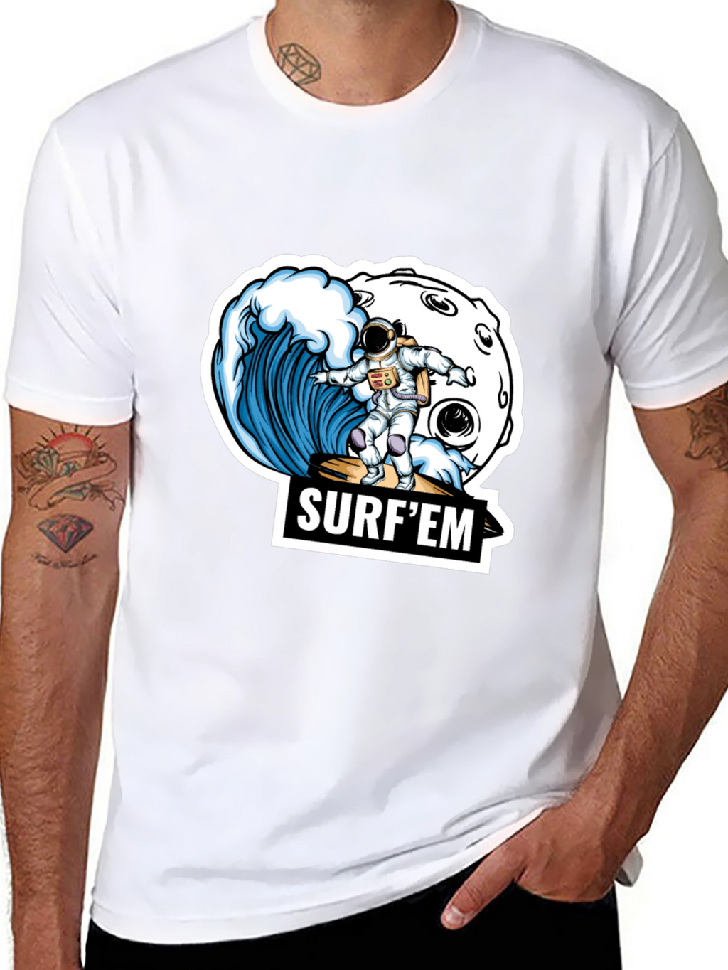 Astronaut Surfing T-Shirt - Space Wave Design