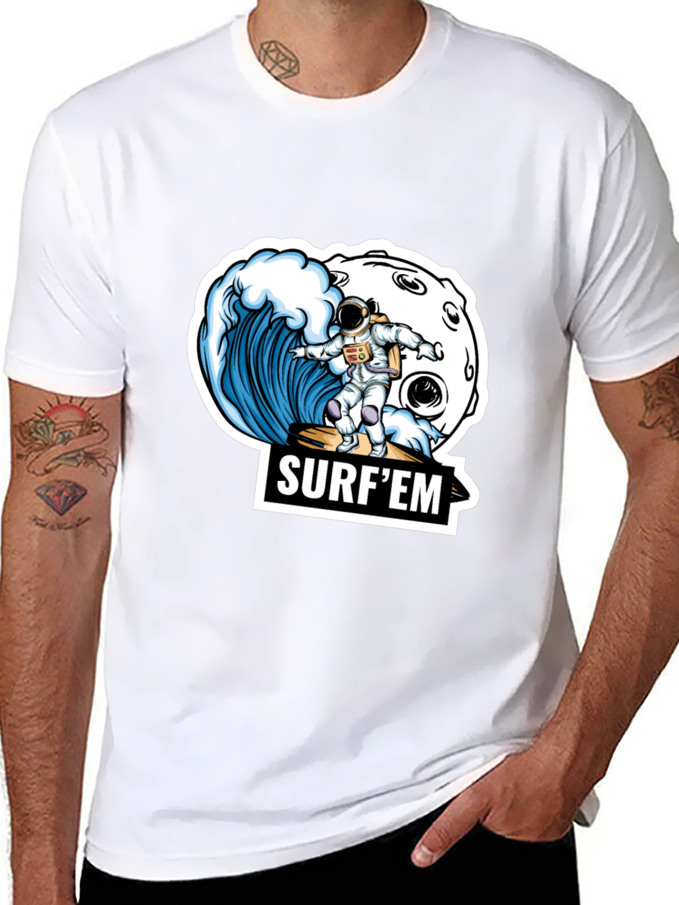 Astronaut Surfing T-Shirt - Space Wave Design