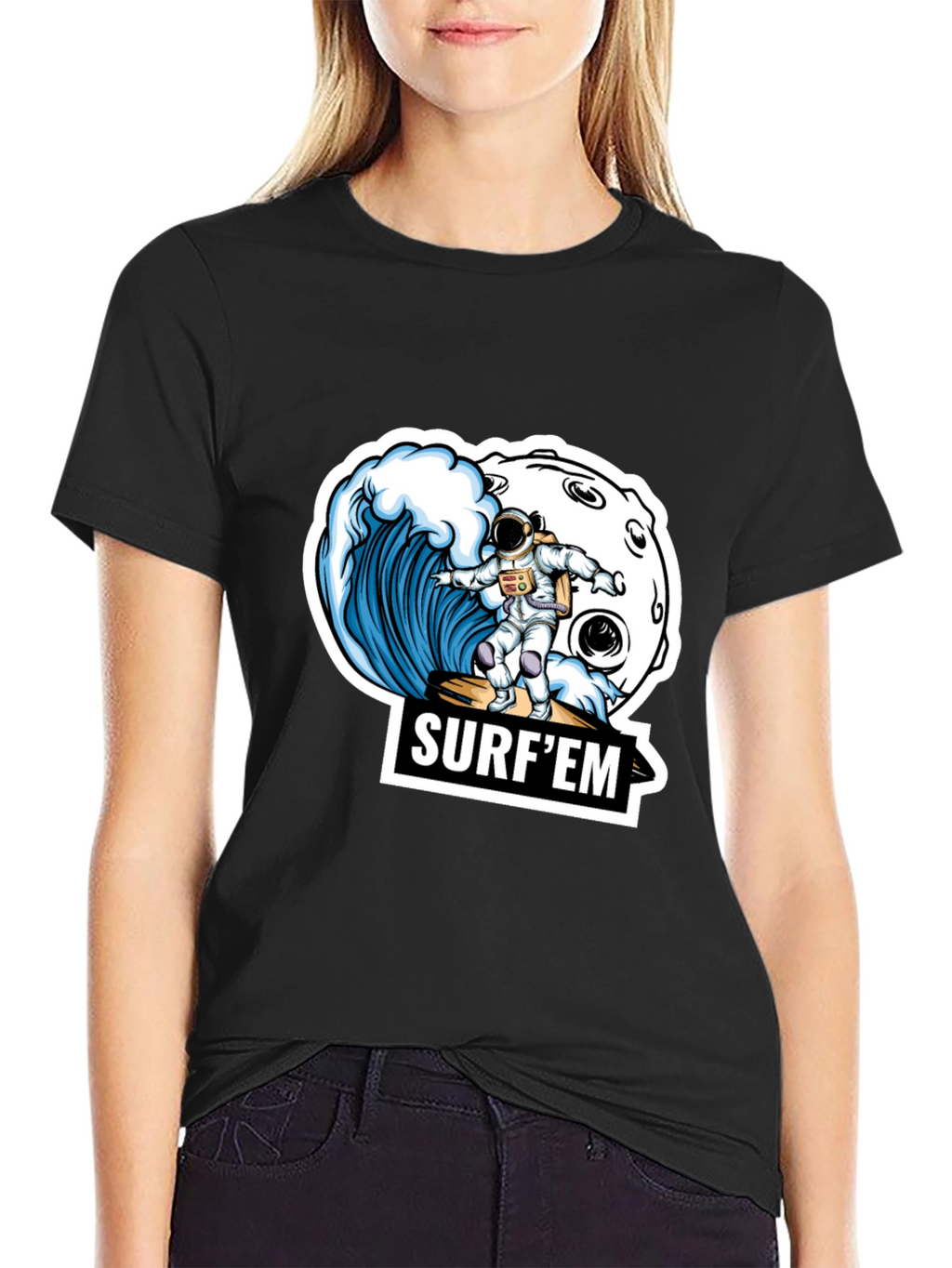 Astronaut Surfing T-Shirt - Space Wave Design