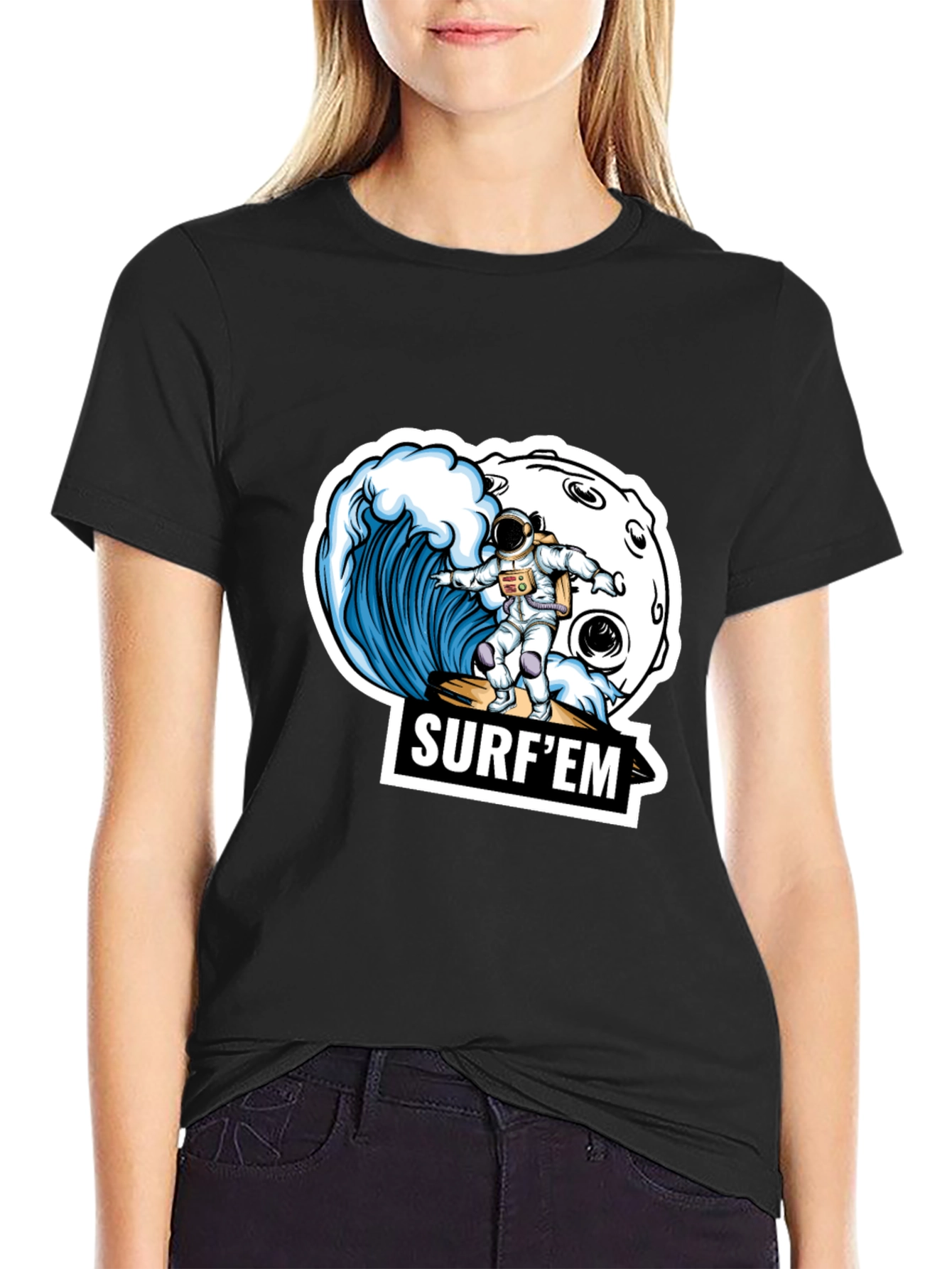 Astronaut Surfing T-Shirt - Space Wave Design