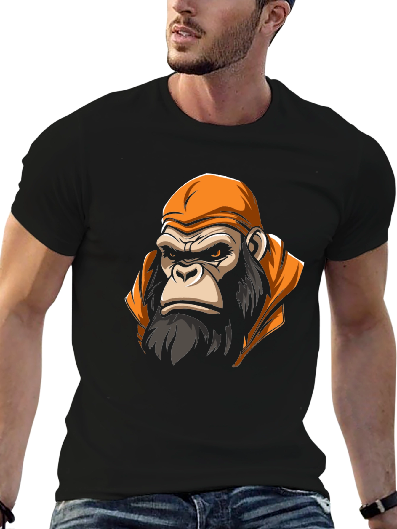 Gorilla Head Graphic Print Crew Neck T-Shirt