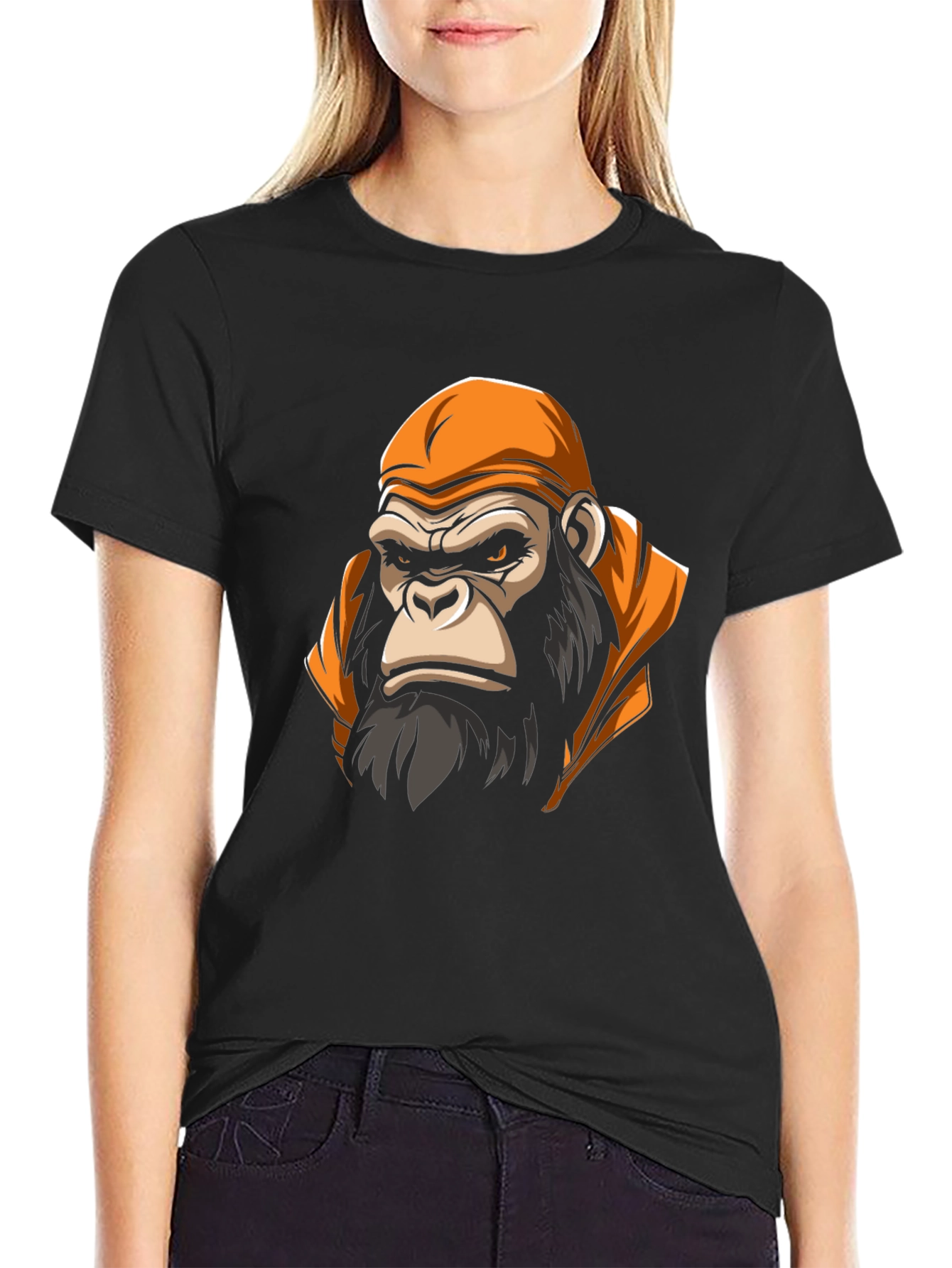Gorilla Head Graphic Print Crew Neck T-Shirt