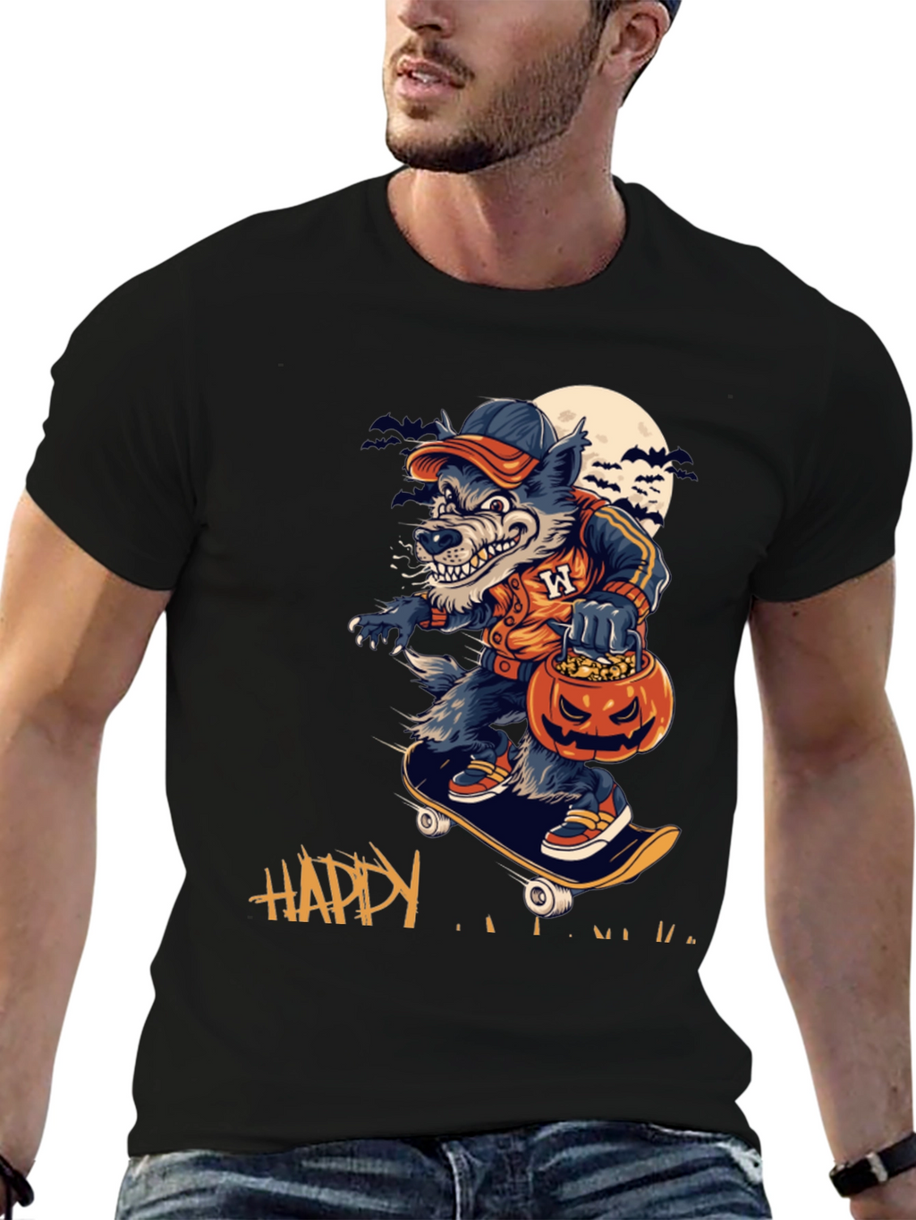 Skateboarding Werewolf Halloween Tee