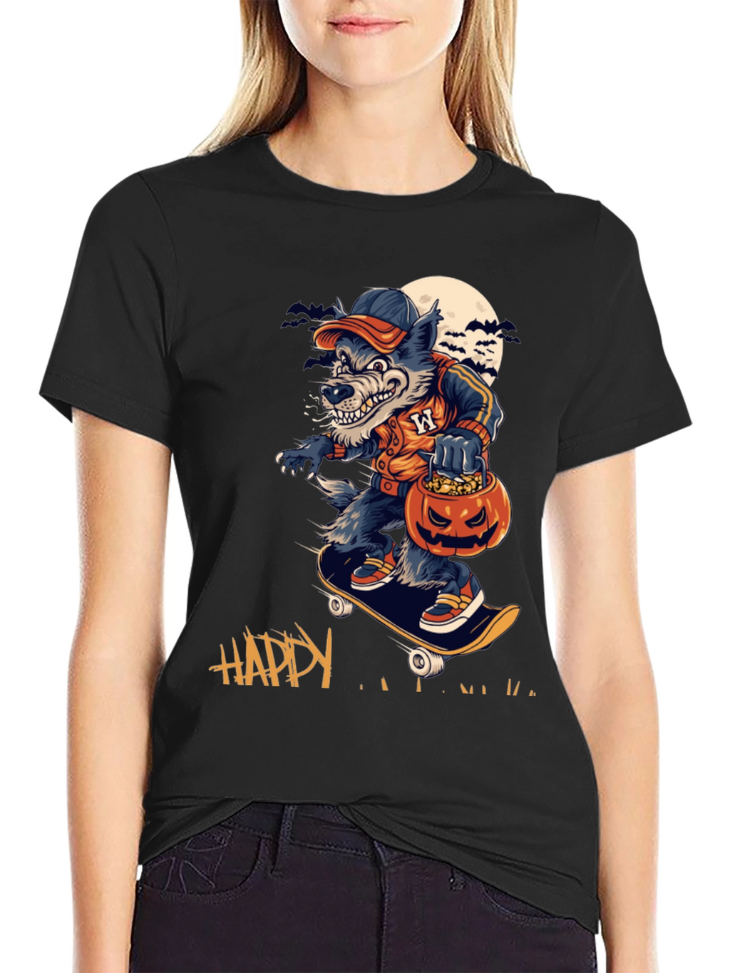 Skateboarding Werewolf Halloween Tee