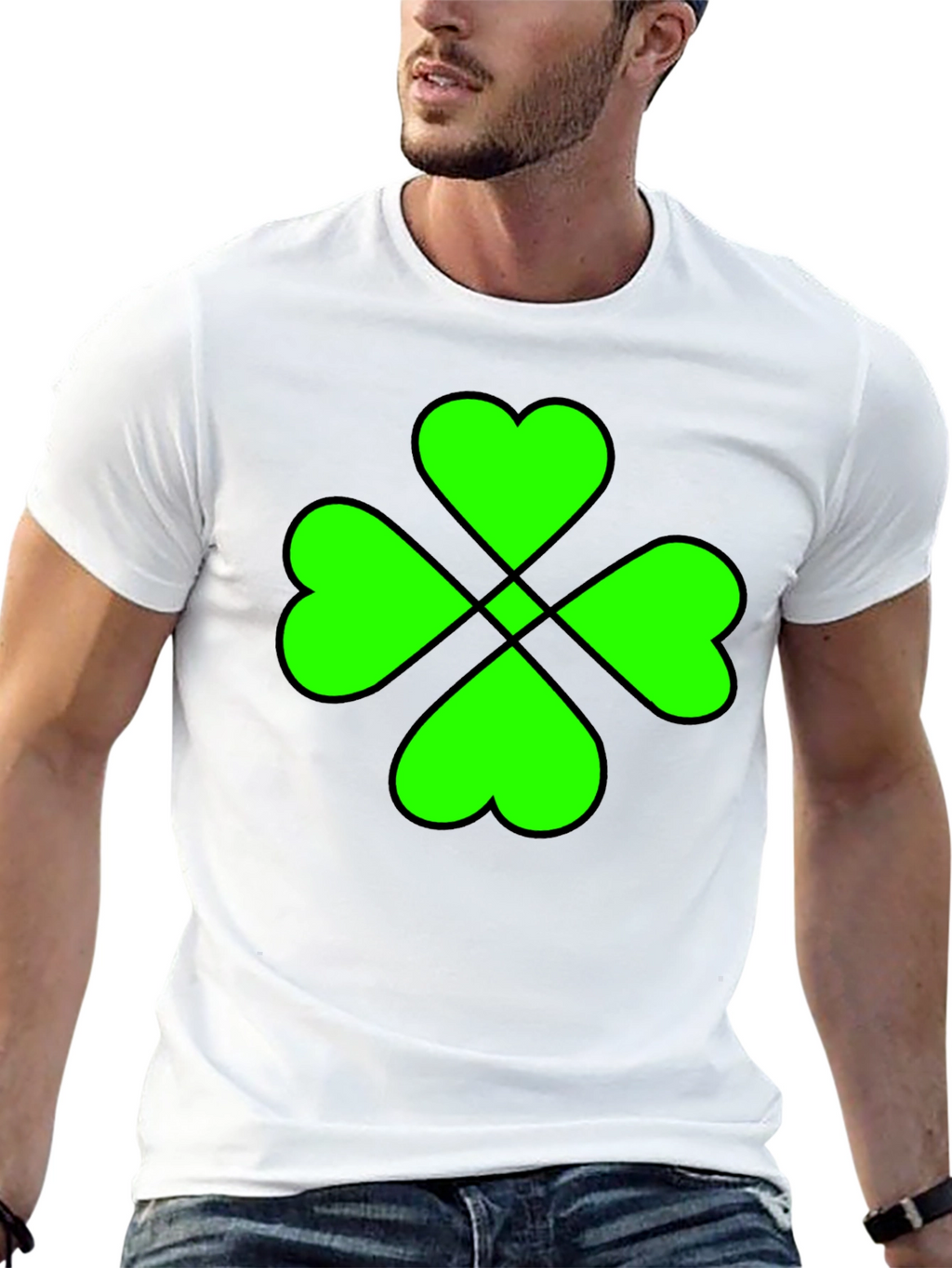 Lucky Green Clover Graphic Black T-Shirt