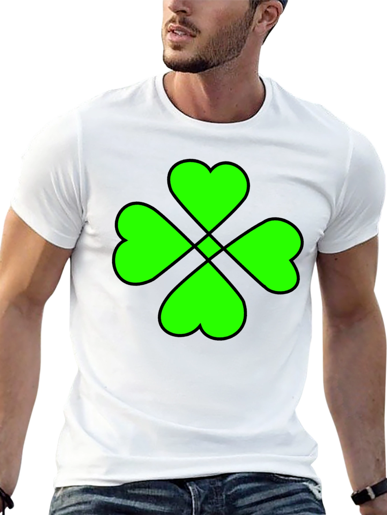 Lucky Green Clover Graphic Black T-Shirt