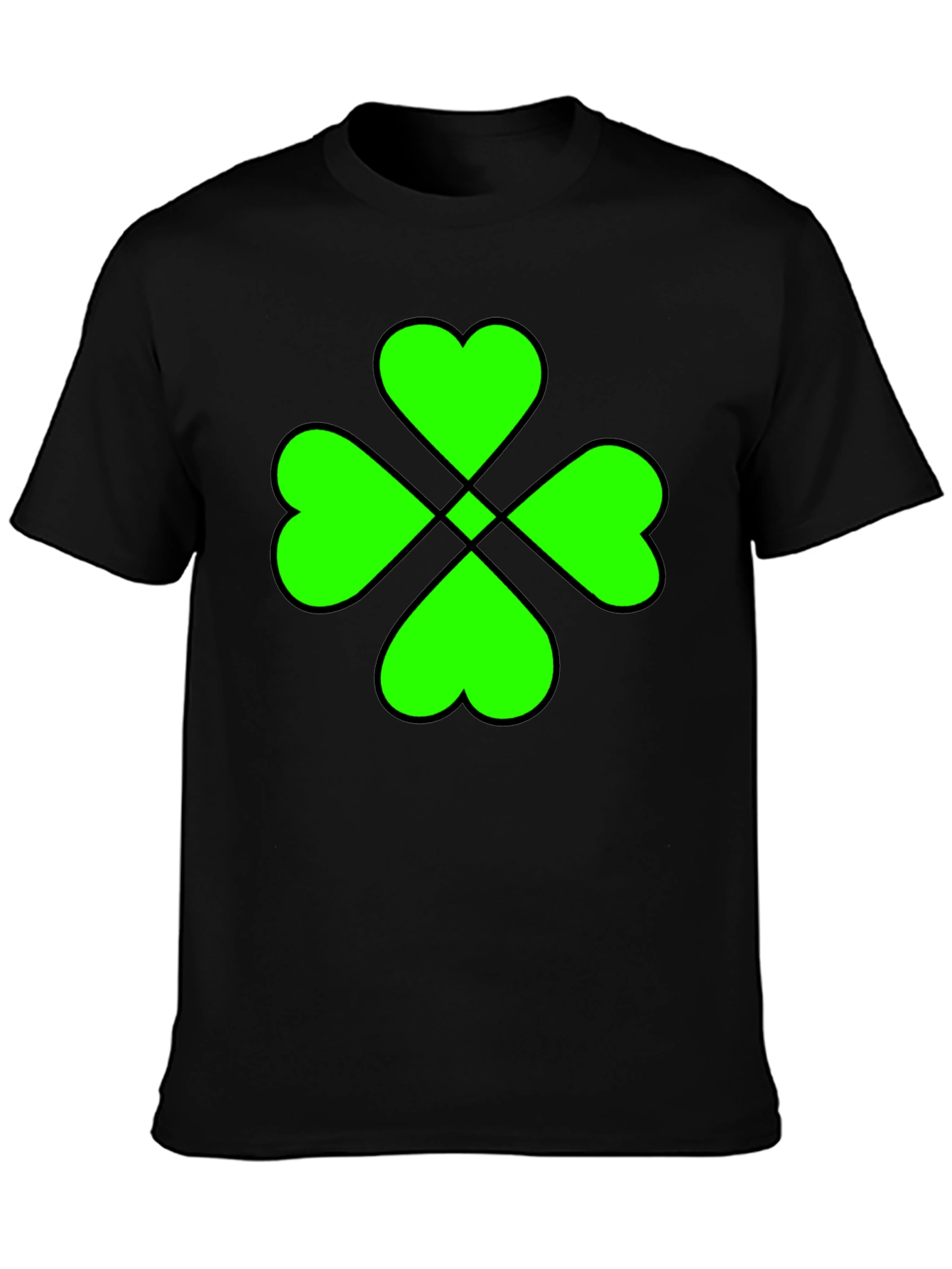 Lucky Green Clover Graphic Black T-Shirt