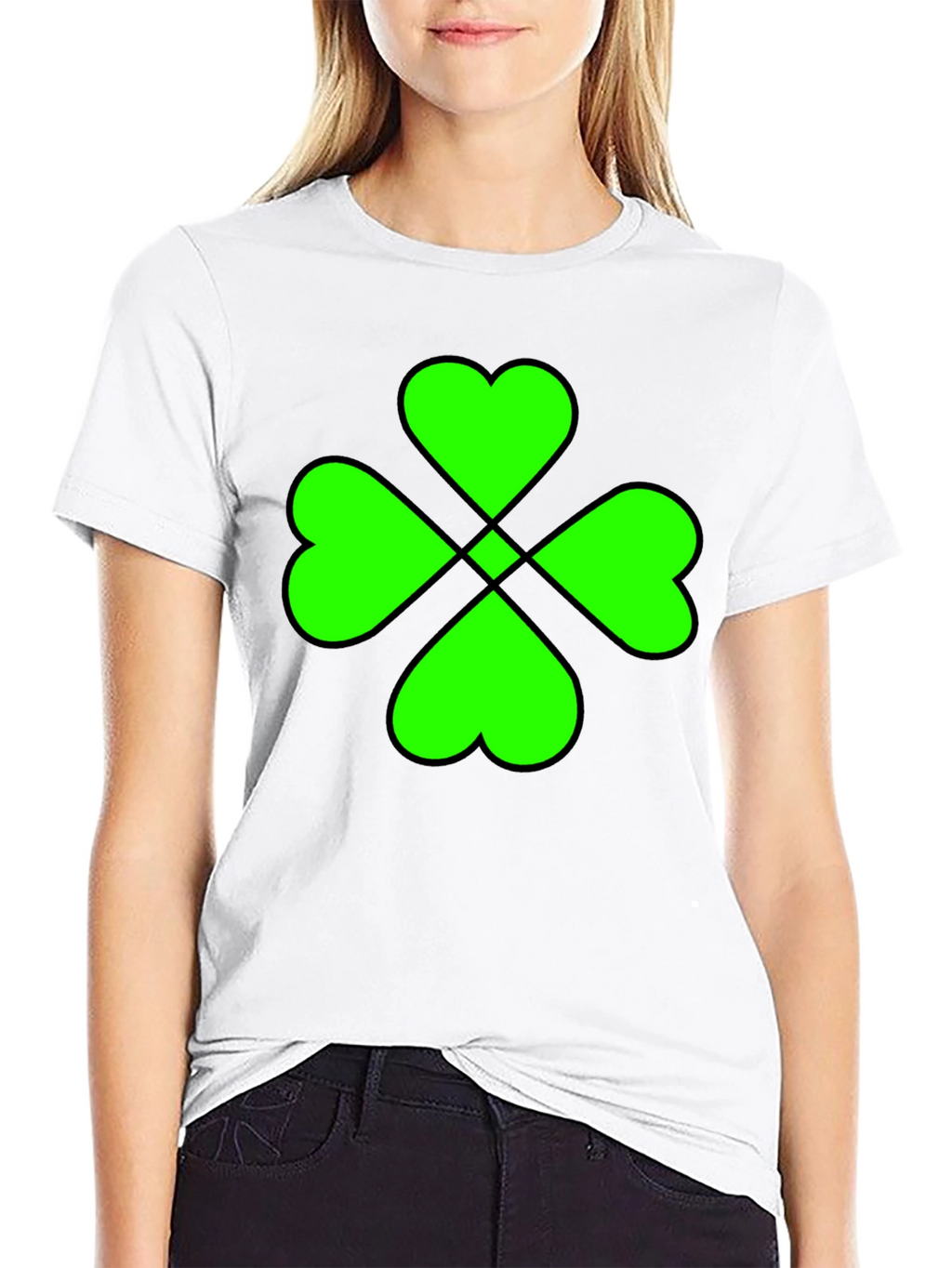 Lucky Green Clover Graphic Black T-Shirt