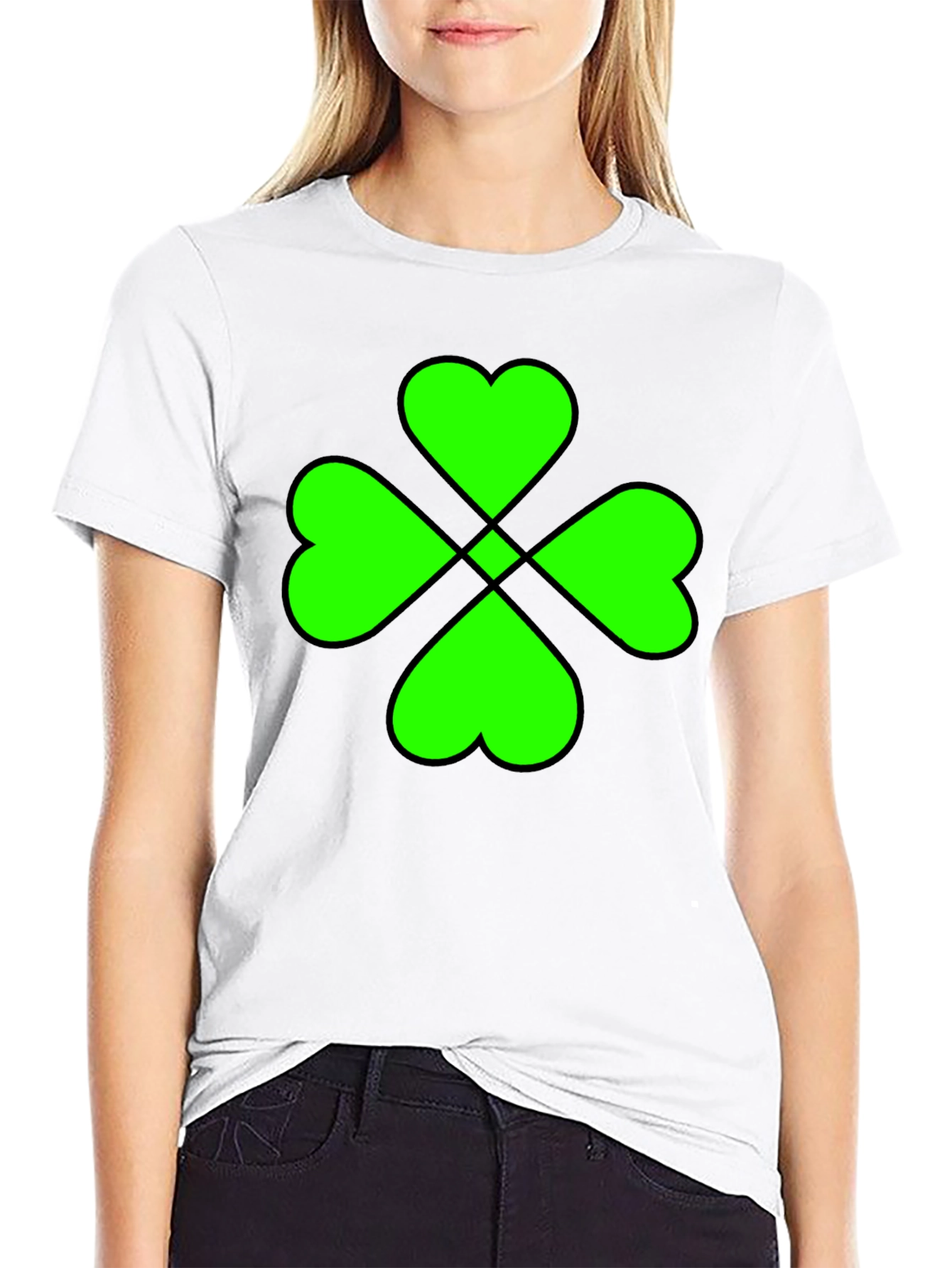 Lucky Green Clover Graphic Black T-Shirt
