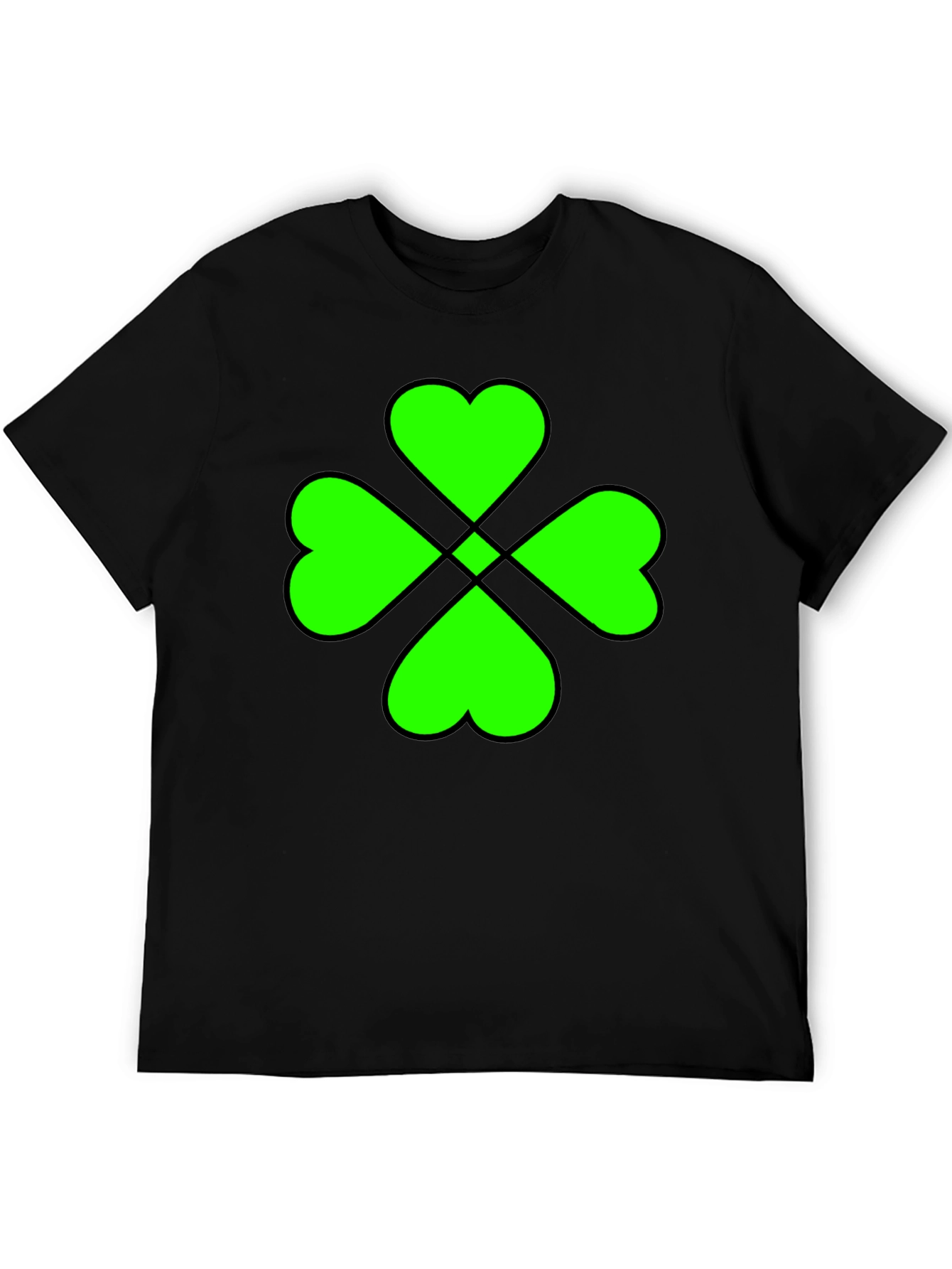 Lucky Green Clover Graphic Black T-Shirt