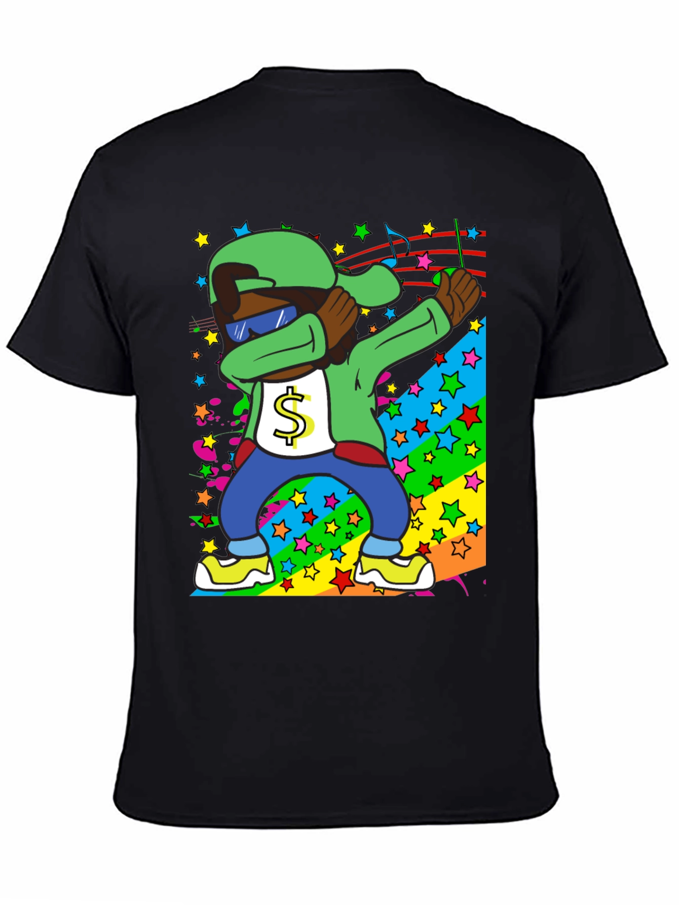 Dabbing Cartoon Graphic T-Shirt - Black