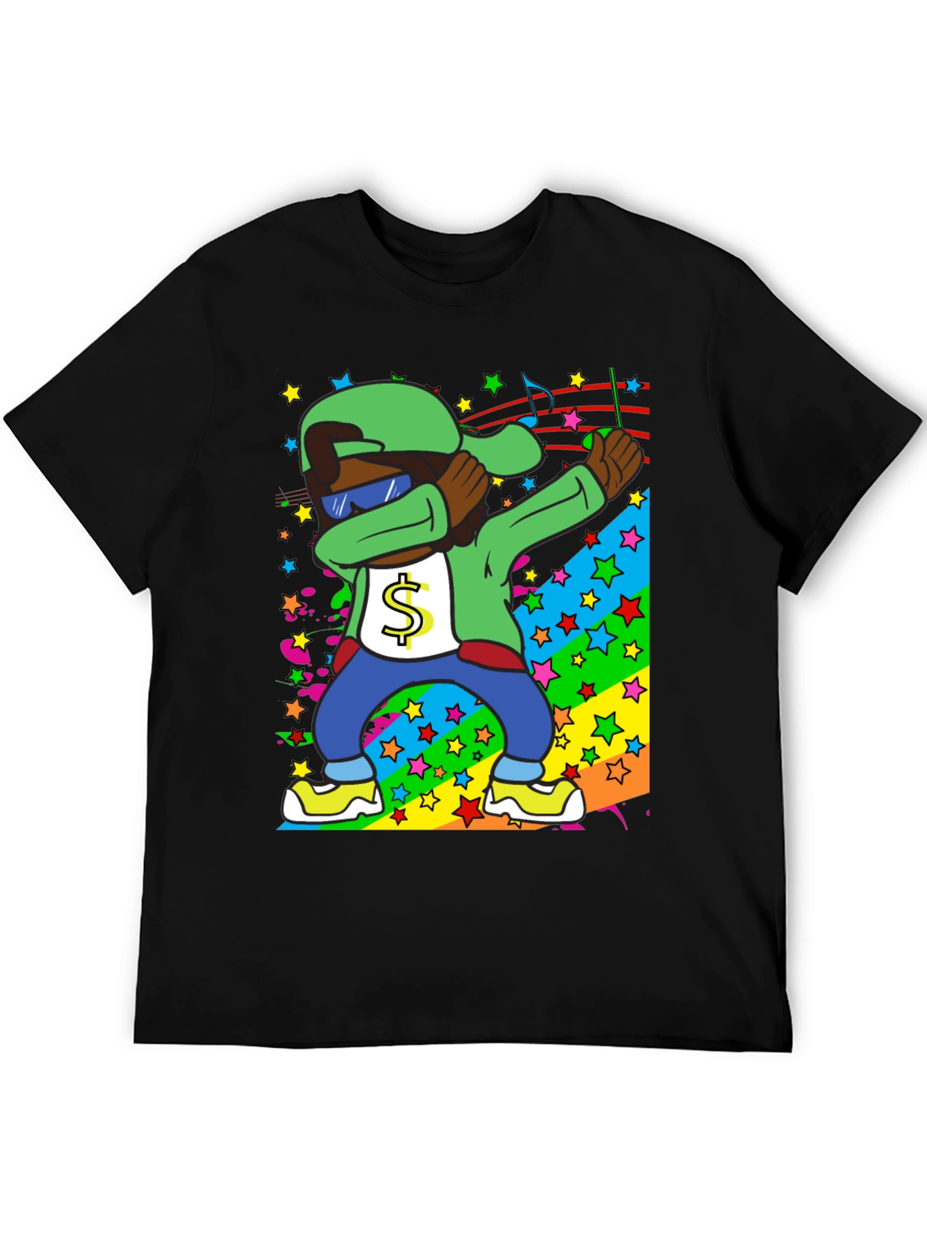 Dabbing Cartoon Graphic T-Shirt - Black