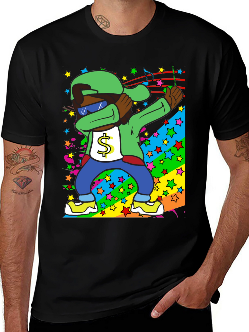 Dabbing Cartoon Graphic T-Shirt - Black