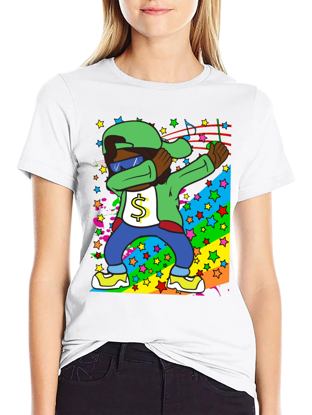 Dabbing Cartoon Graphic T-Shirt - Black