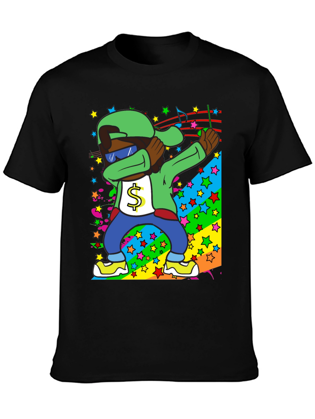 Dabbing Cartoon Graphic T-Shirt - Black