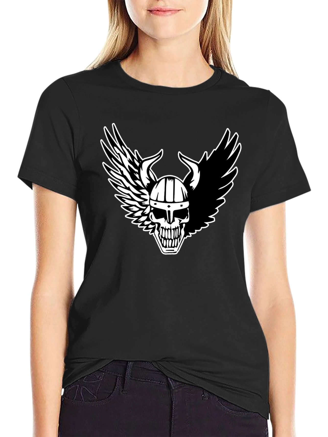 Viking Skull Winged T-Shirt - Black