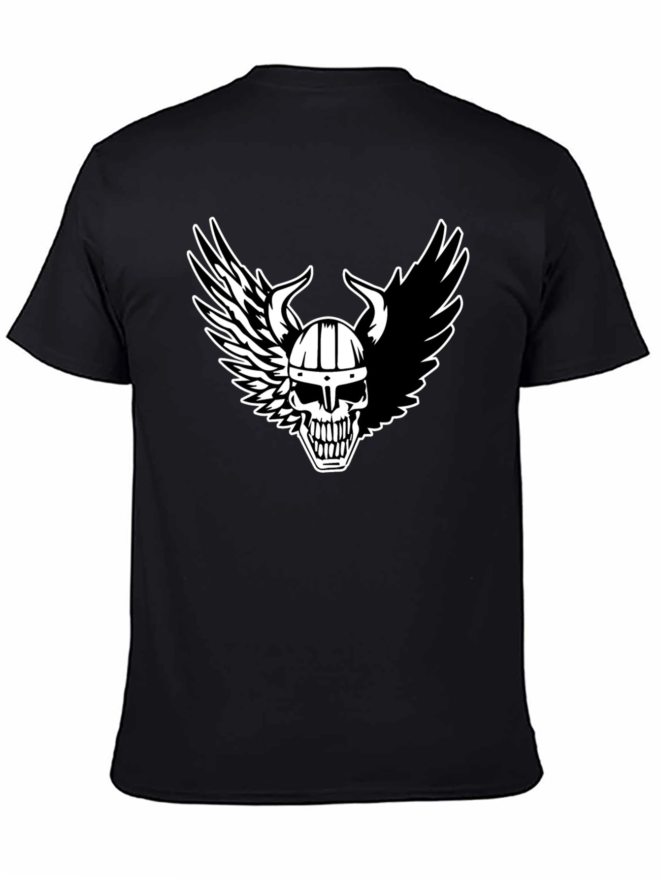 Viking Skull Winged T-Shirt - Black
