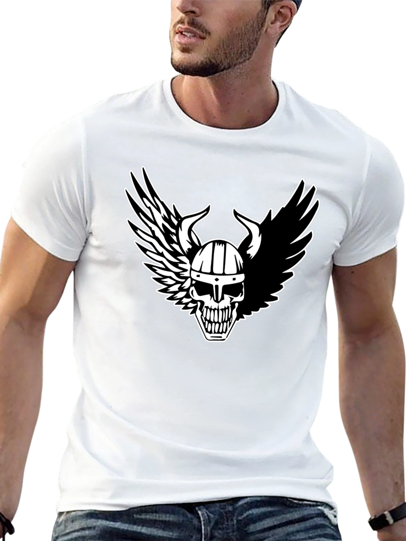Viking Skull Winged T-Shirt - Black
