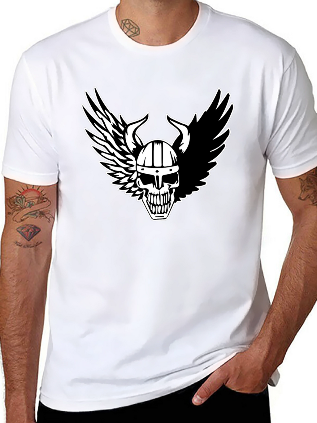 Viking Skull Winged T-Shirt - Black