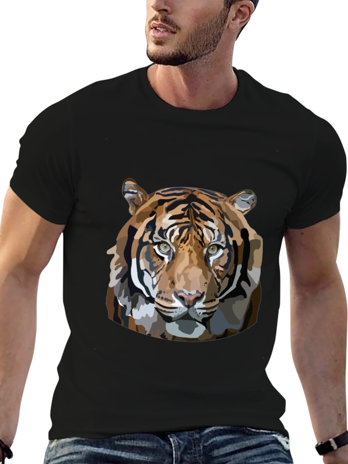 Tiger Graphic Print Mens Black T-Shirt