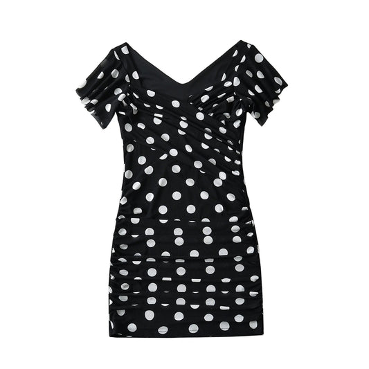 Polka dot mesh flying sleeves A-line skirt