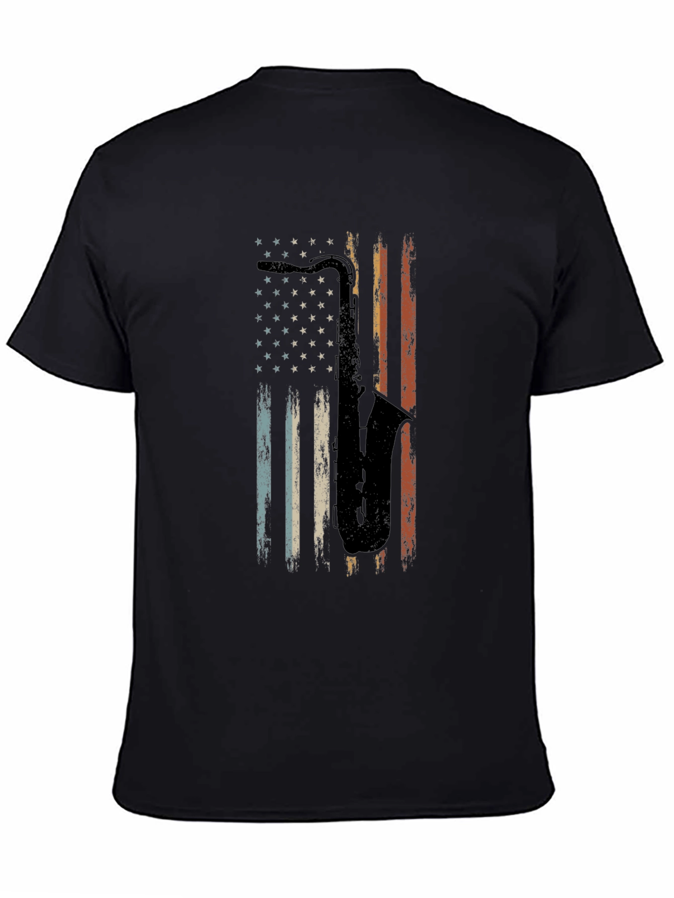 Saxophone American Flag Graphic Tee - Black Cotton T-Shirt