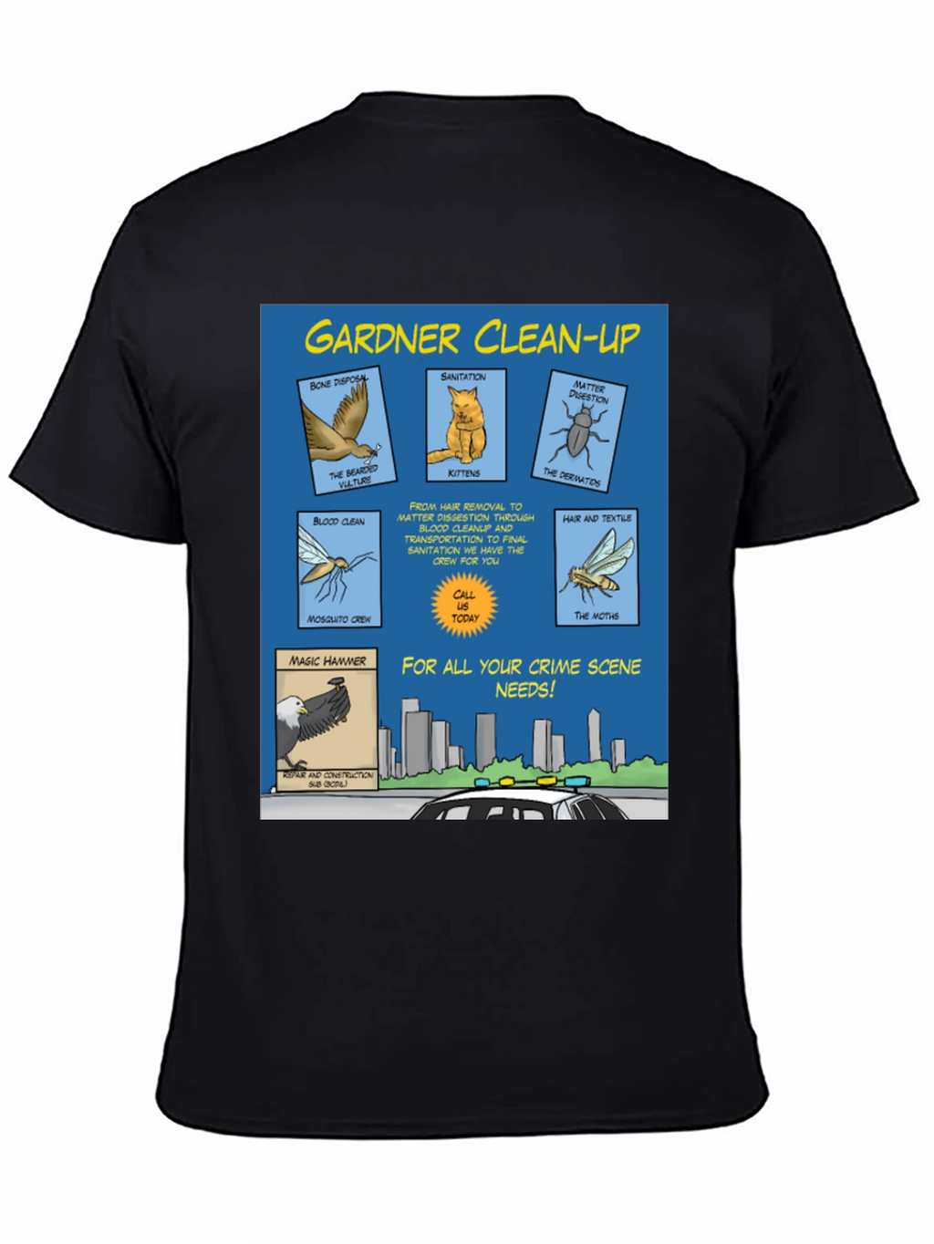 Gardner Clean-Up T-Shirt - Crime Scene Cartoon
