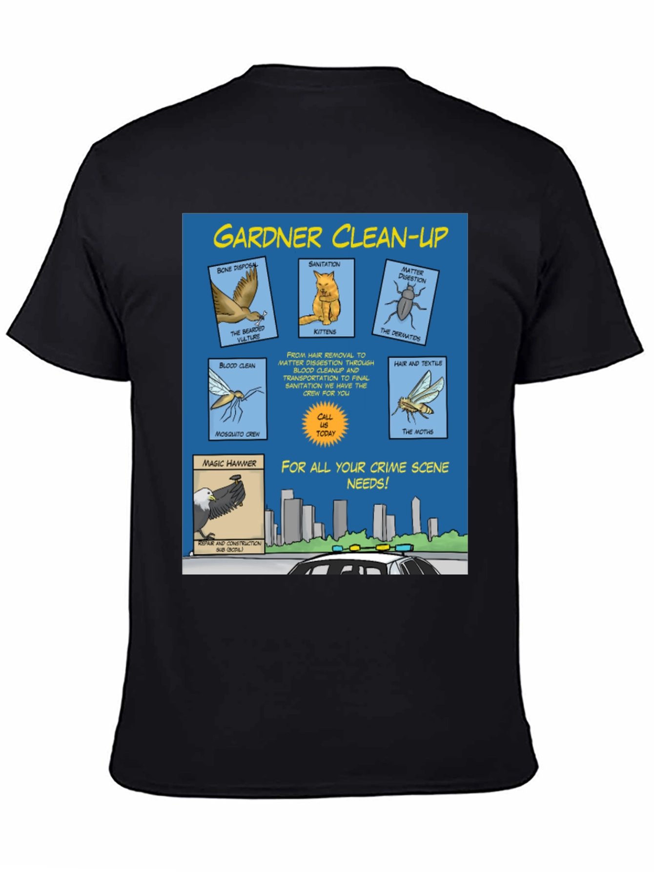 Gardner Clean-Up T-Shirt - Crime Scene Cartoon