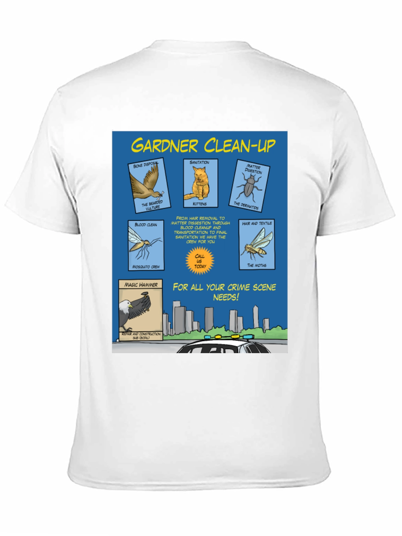 Gardner Clean-Up T-Shirt - Crime Scene Cartoon