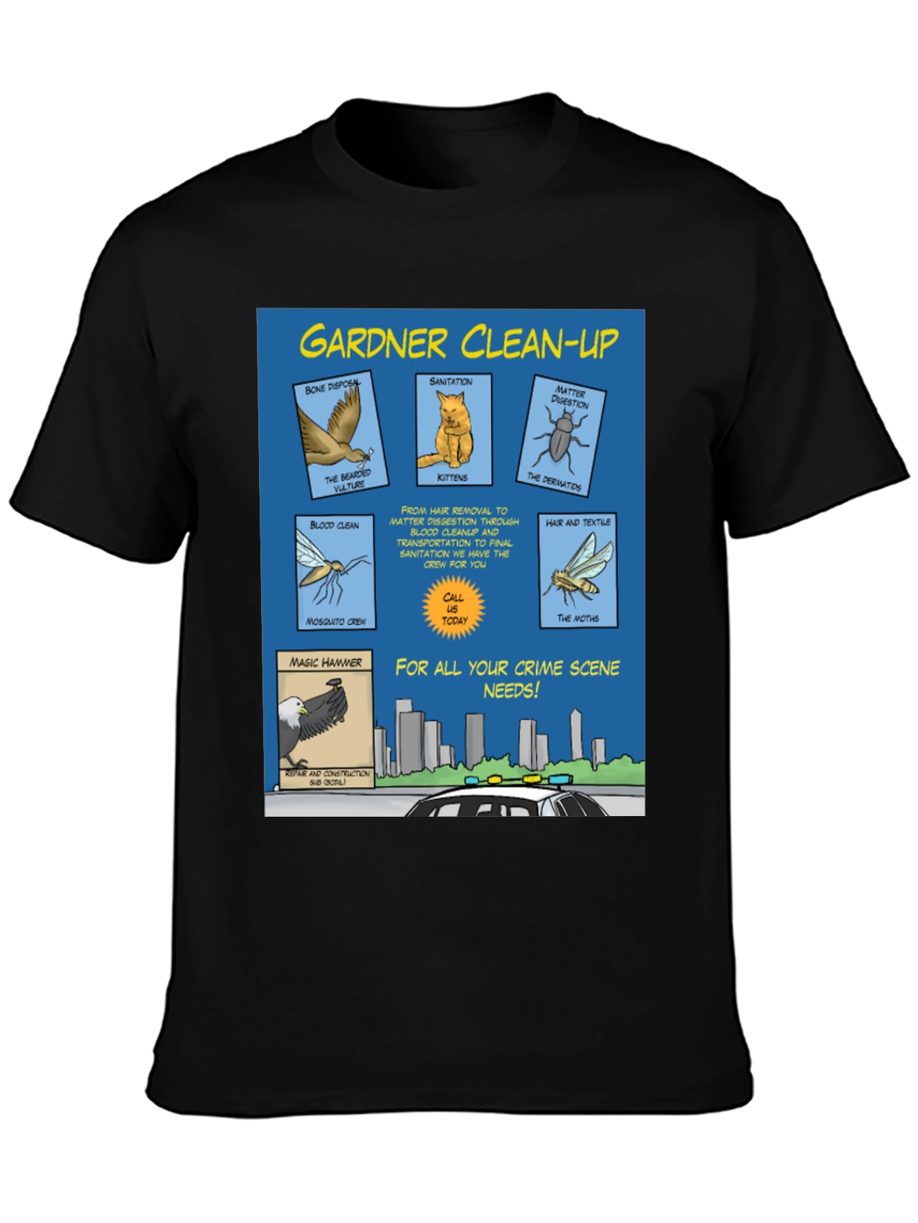 Gardner Clean-Up T-Shirt - Crime Scene Cartoon