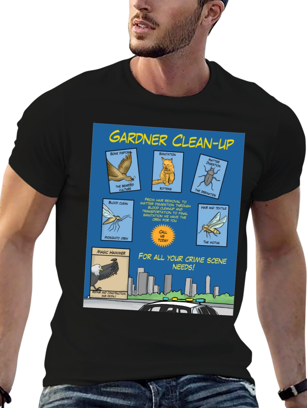 Gardner Clean-Up T-Shirt - Crime Scene Cartoon