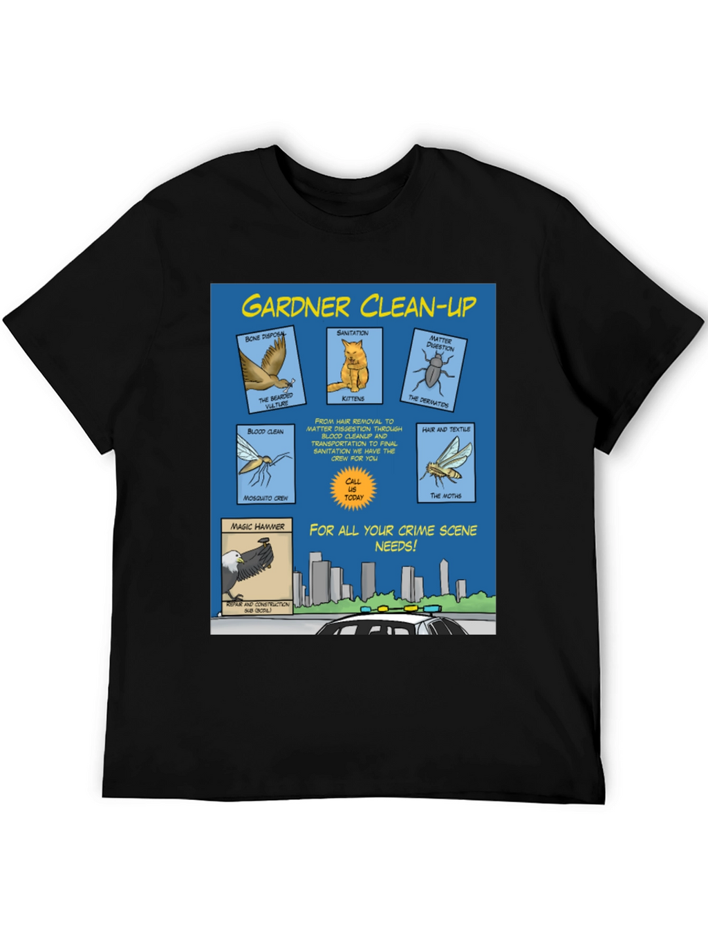 Gardner Clean-Up T-Shirt - Crime Scene Cartoon