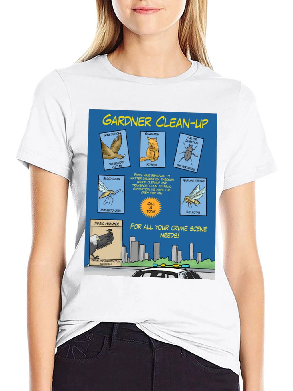 Gardner Clean-Up T-Shirt - Crime Scene Cartoon