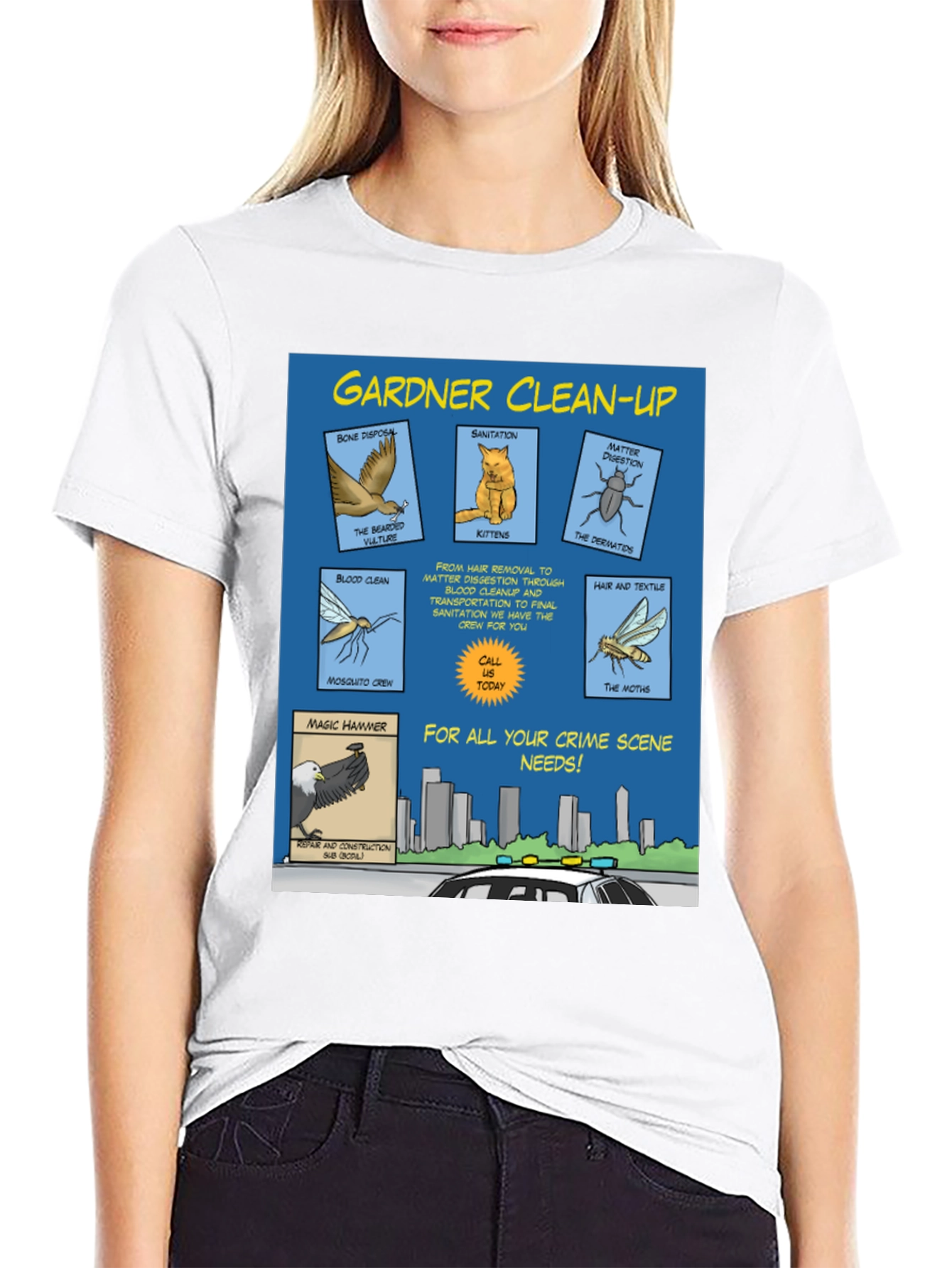 Gardner Clean-Up T-Shirt - Crime Scene Cartoon