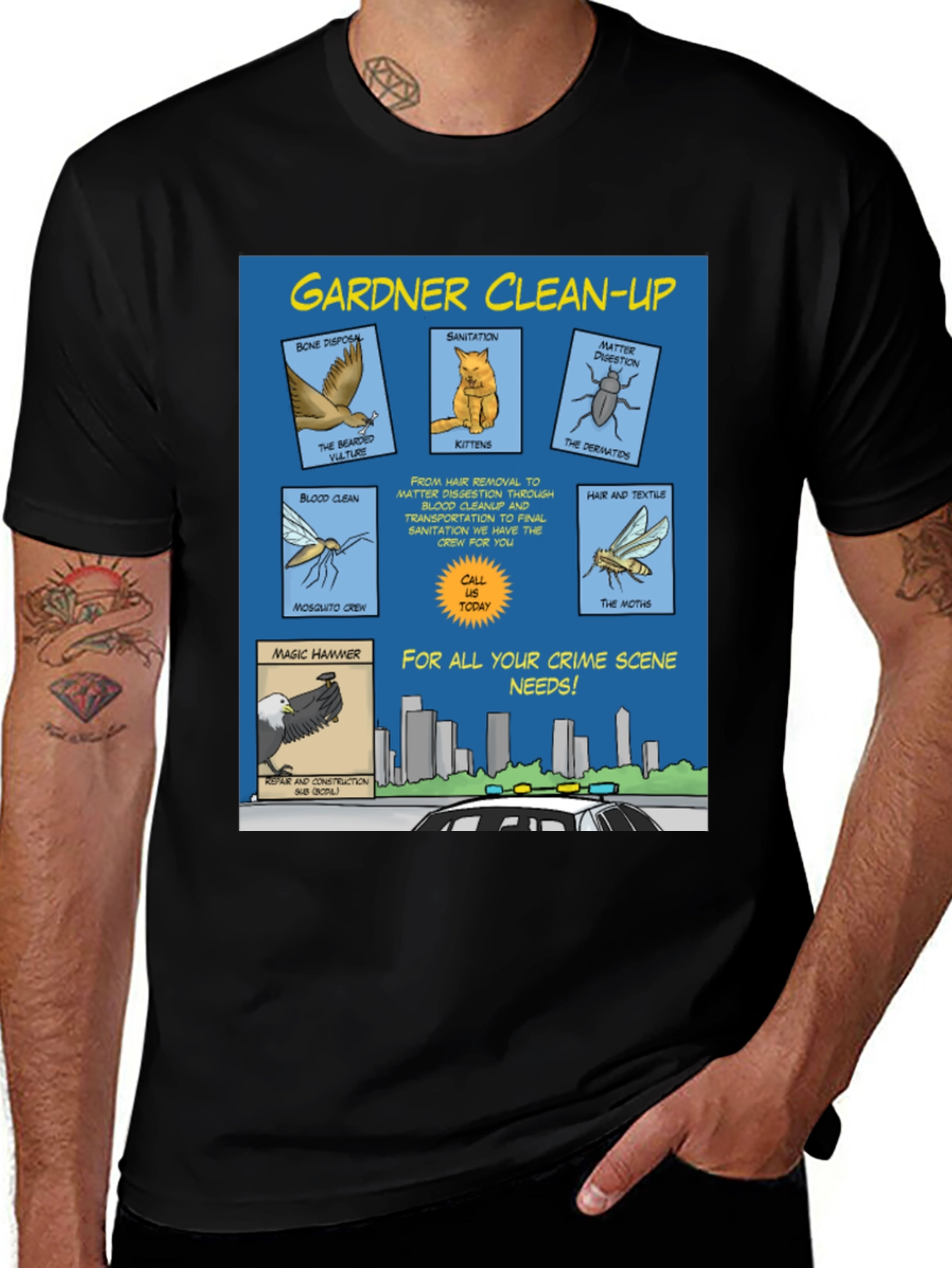 Gardner Clean-Up T-Shirt - Crime Scene Cartoon