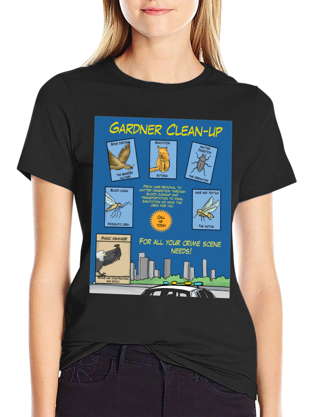 Gardner Clean-Up T-Shirt - Crime Scene Cartoon