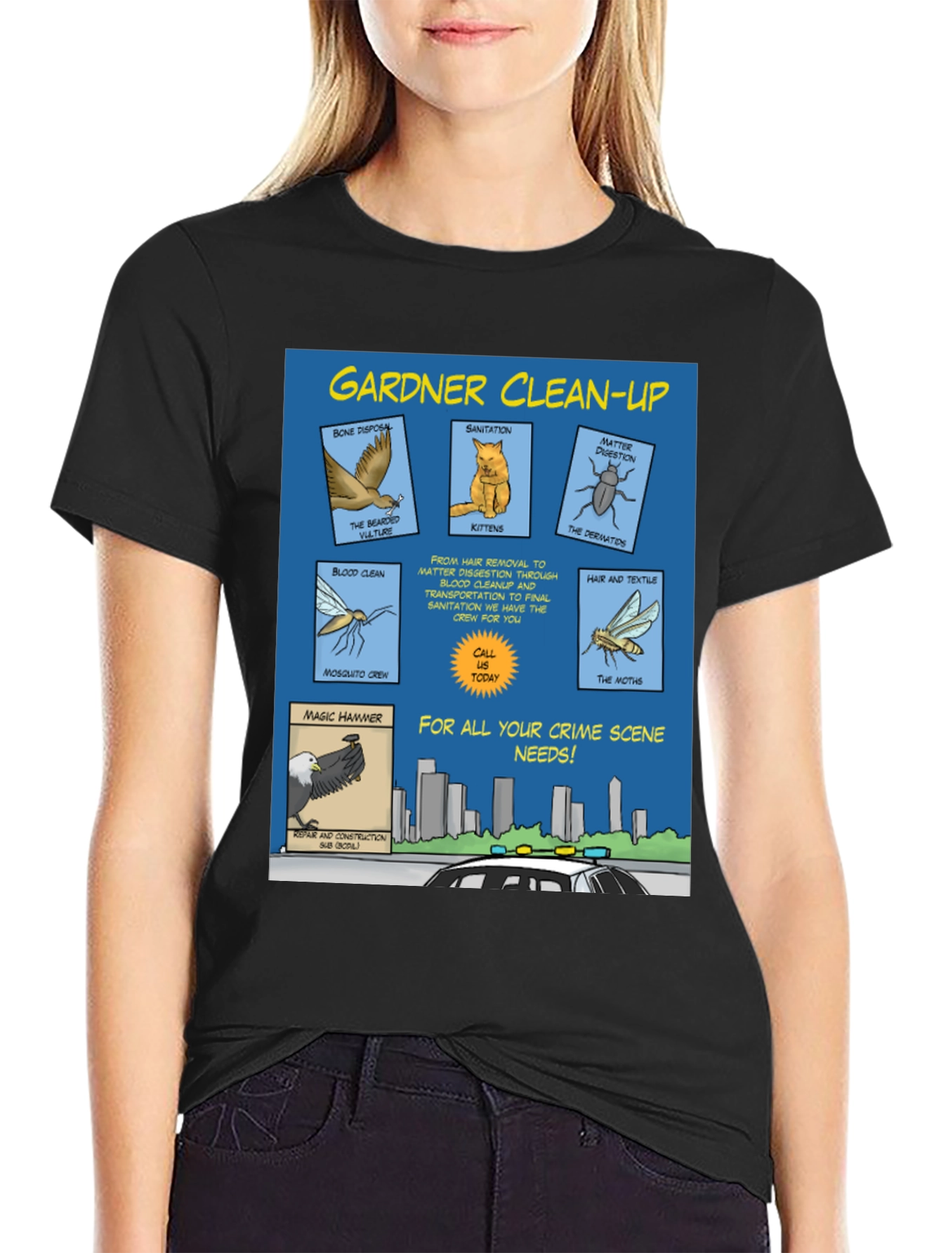 Gardner Clean-Up T-Shirt - Crime Scene Cartoon