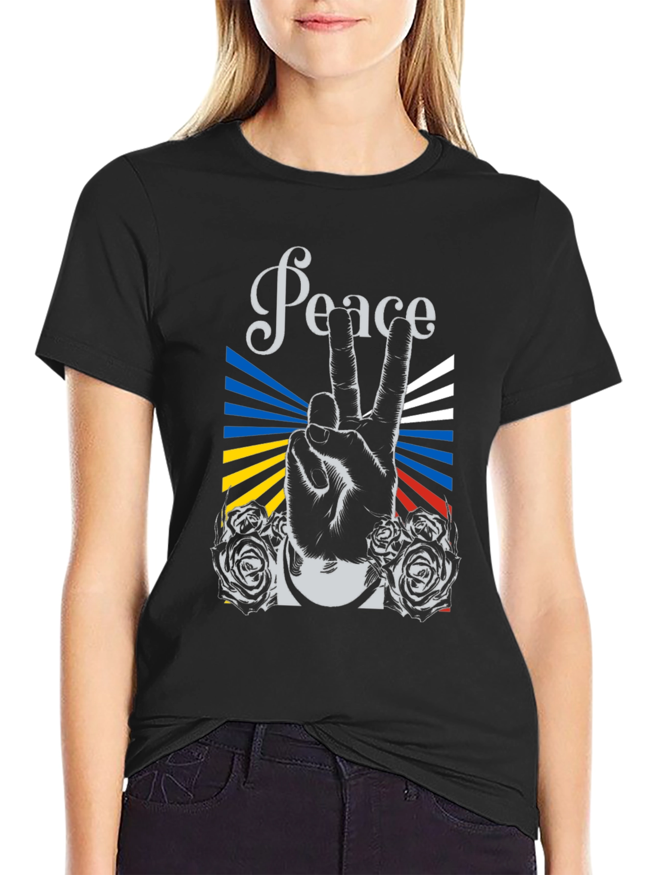 Peace Sign Graphic Black T-Shirt