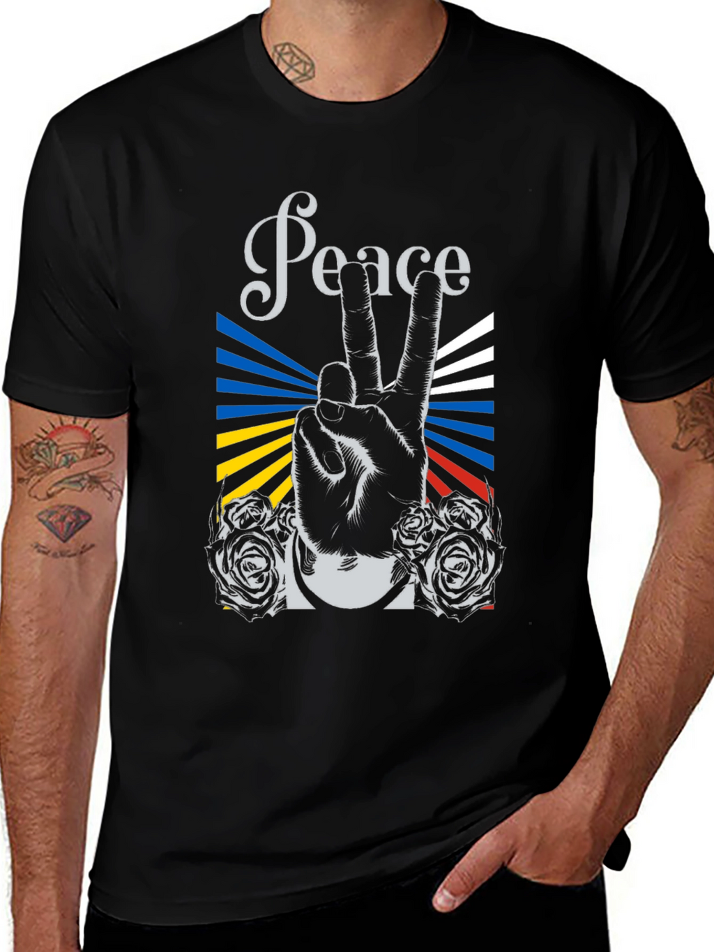 Peace Sign Graphic Black T-Shirt
