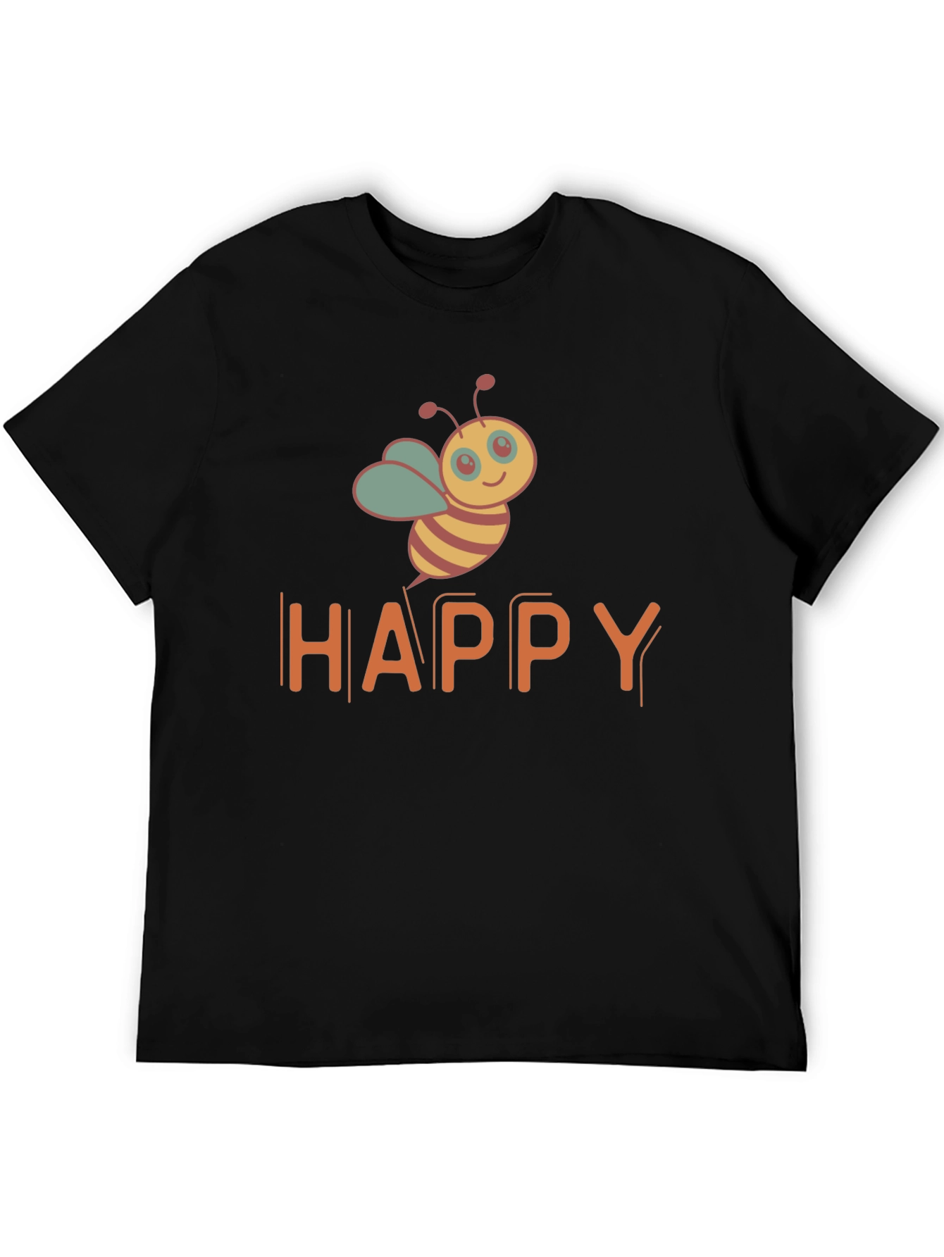 Happy Bee Graphic T-Shirt - Black Casual Tee