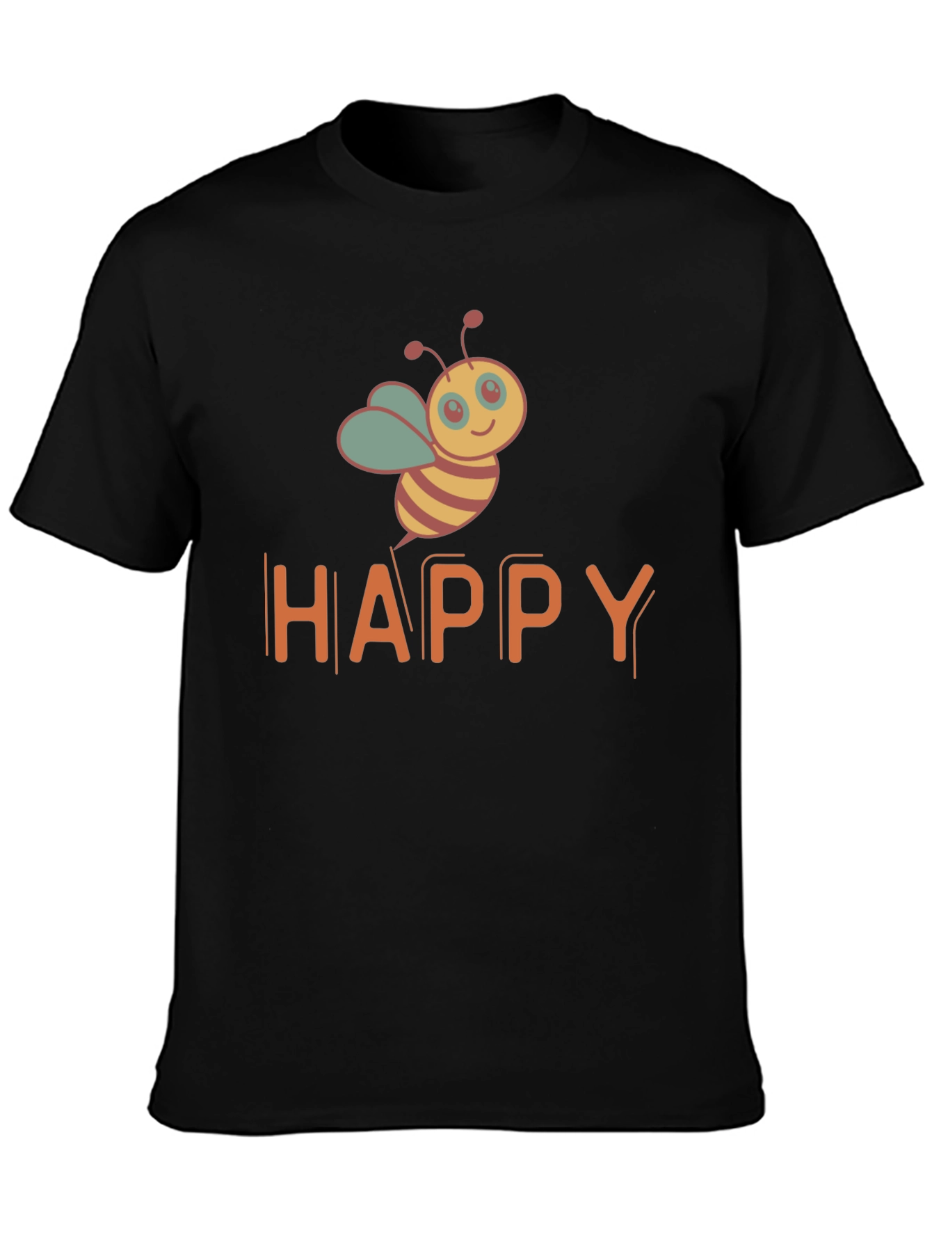 Happy Bee Graphic T-Shirt - Black Casual Tee