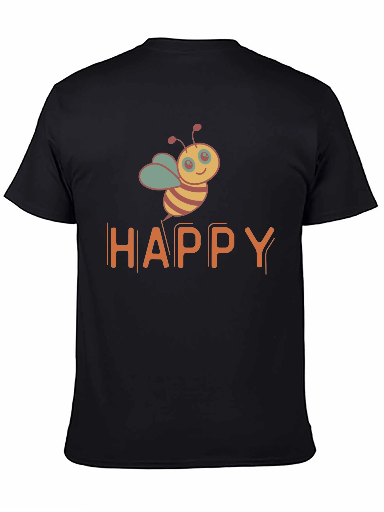 Happy Bee Graphic T-Shirt - Black Casual Tee