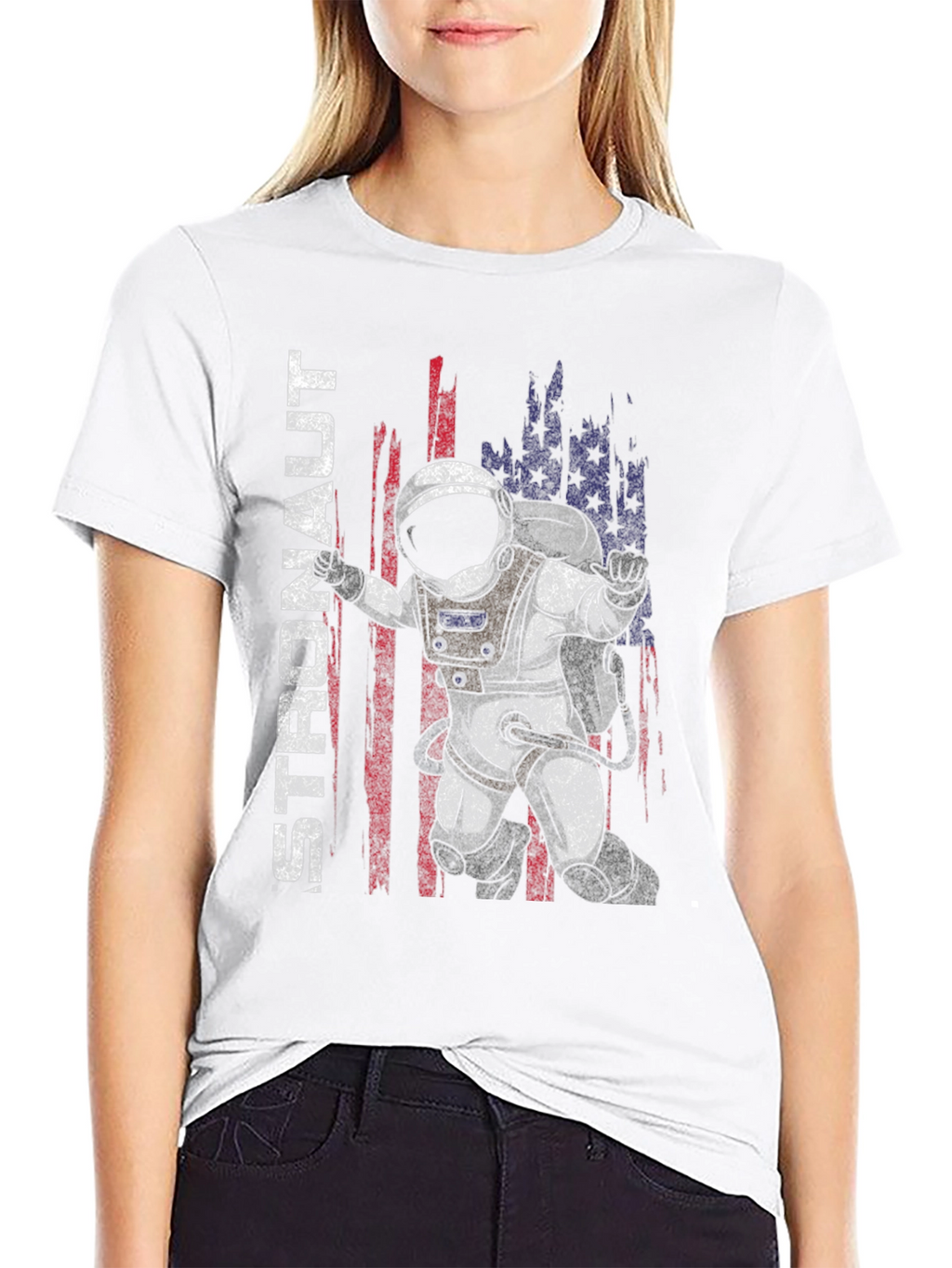 Astronaut American Flag Graphic T-Shirt