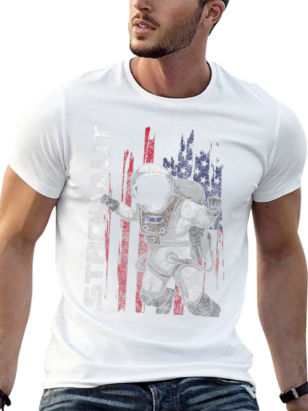 Astronaut American Flag Graphic T-Shirt